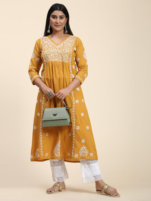 Shop Jaypore Women Mustard Yellow Cotton Silk Embroidered Round Neck  Straight Regular Kurta Sets for Women Online 39608138