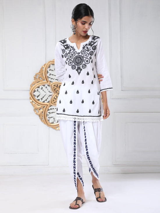 Load image into Gallery viewer, Noor Chikankari Hand Embrodiery Dhooti White/Black - House Of Kari (Chikankari Clothing)
