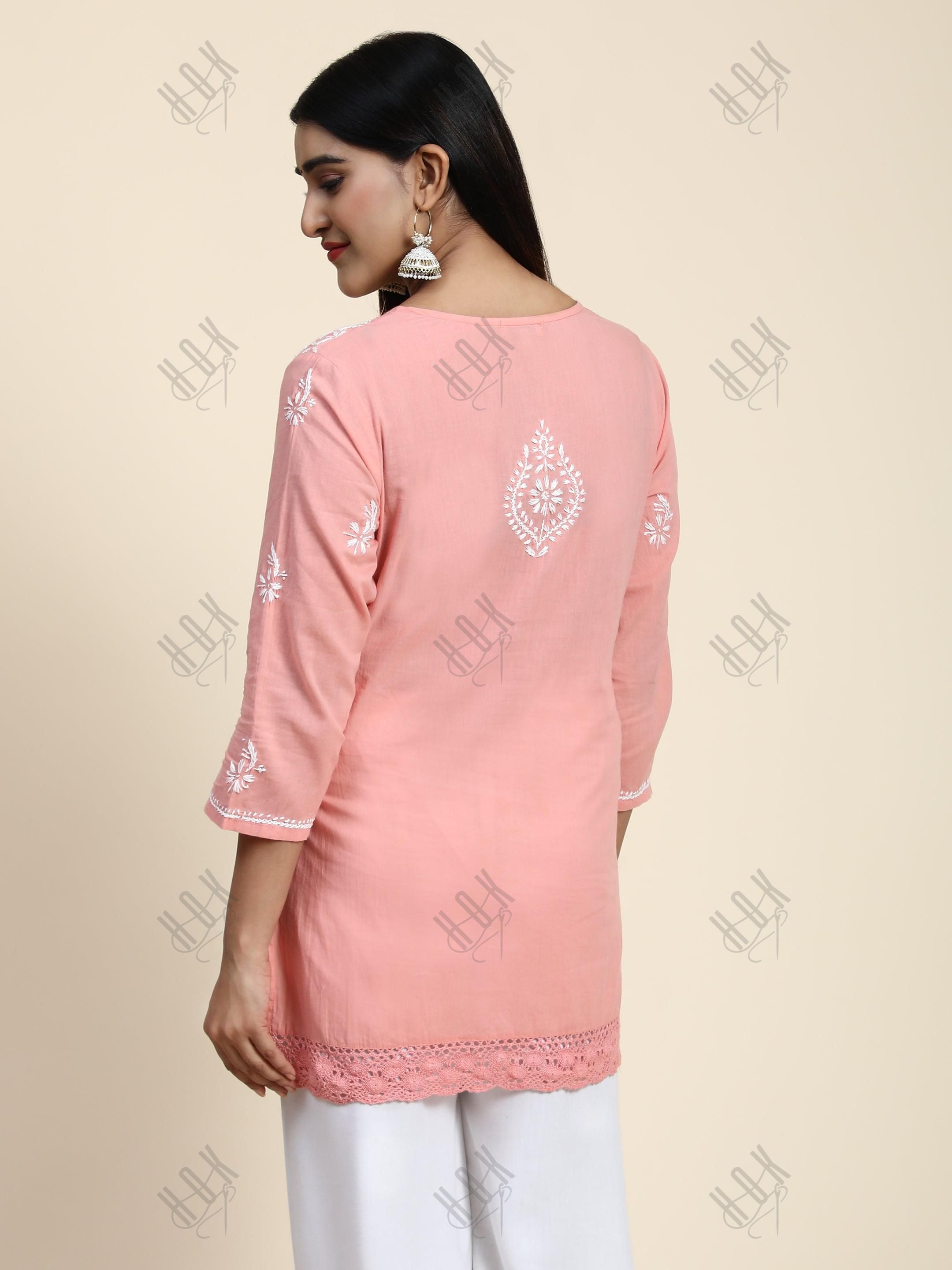 HOK chikankari Tunic for Women -Pink - House Of Kari (Chikankari Clothing)