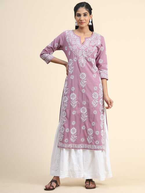 Aishwarya in HOK Chikankari Kurti for Women - Rust Pink - House Of Kari (Chikankari Clothing)