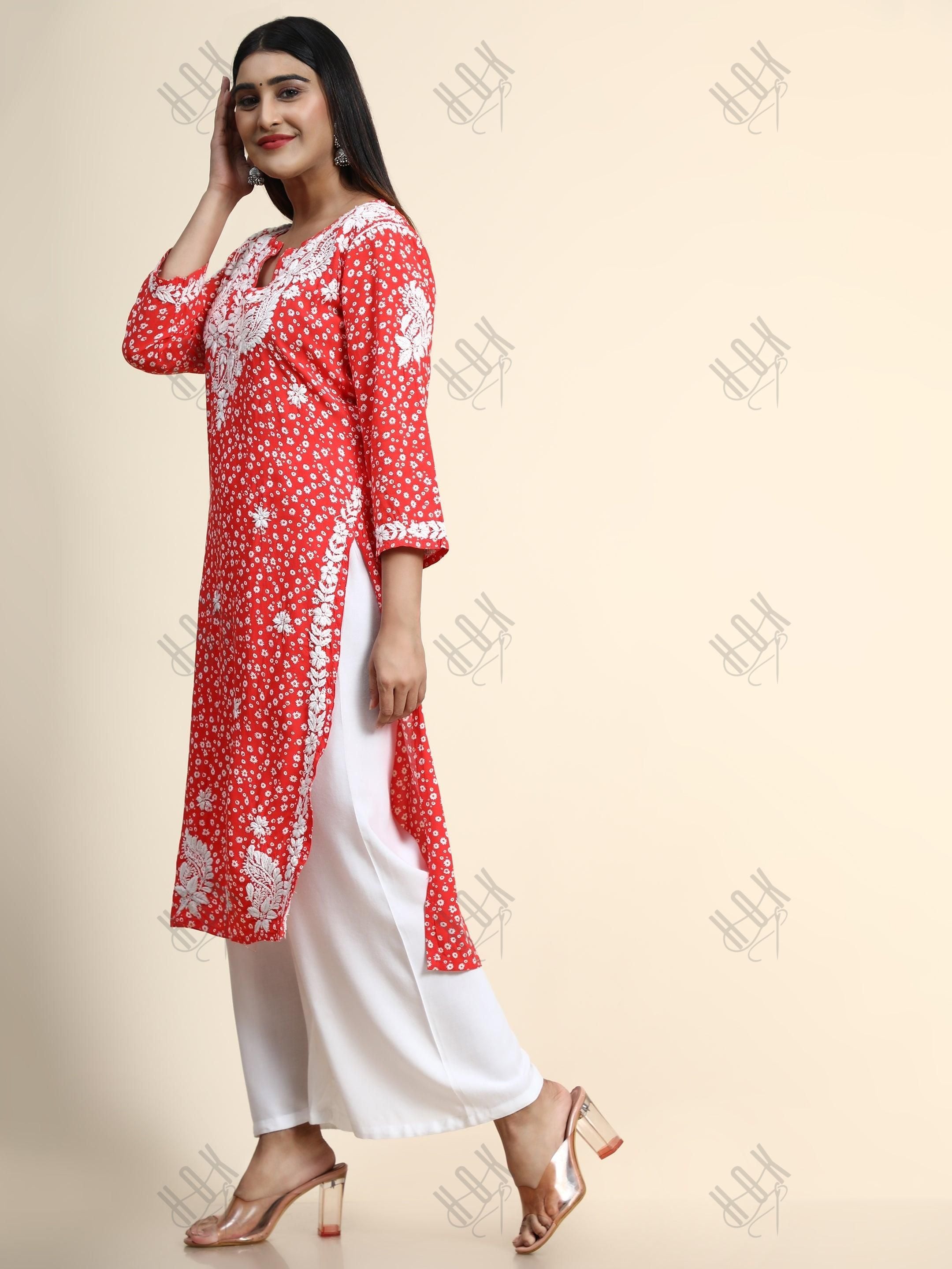 HOK Chikankari Fancy Long Kurti 3 - House Of Kari (Chikankari Clothing)