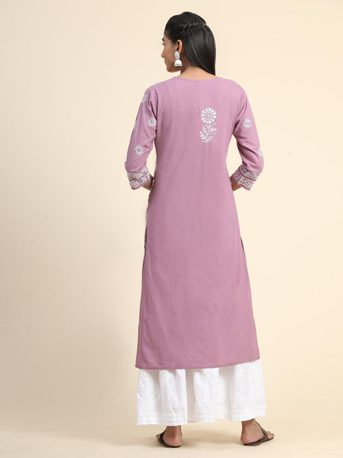HOK Chikankari Kurti for Women - Rust Pink - House Of Kari (Chikankari Clothing)