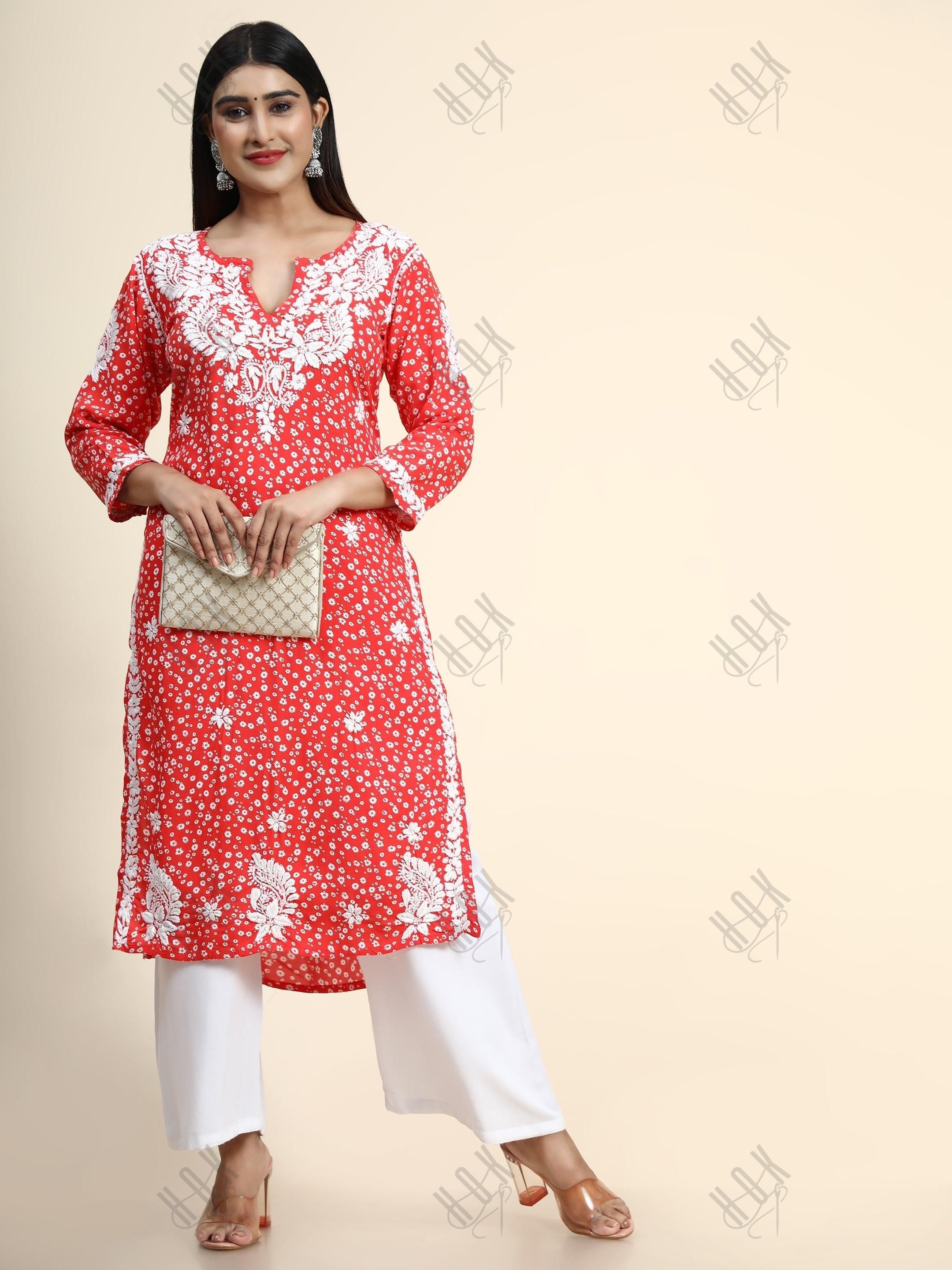 HOK Chikankari Fancy Long Kurti 3 - House Of Kari (Chikankari Clothing)