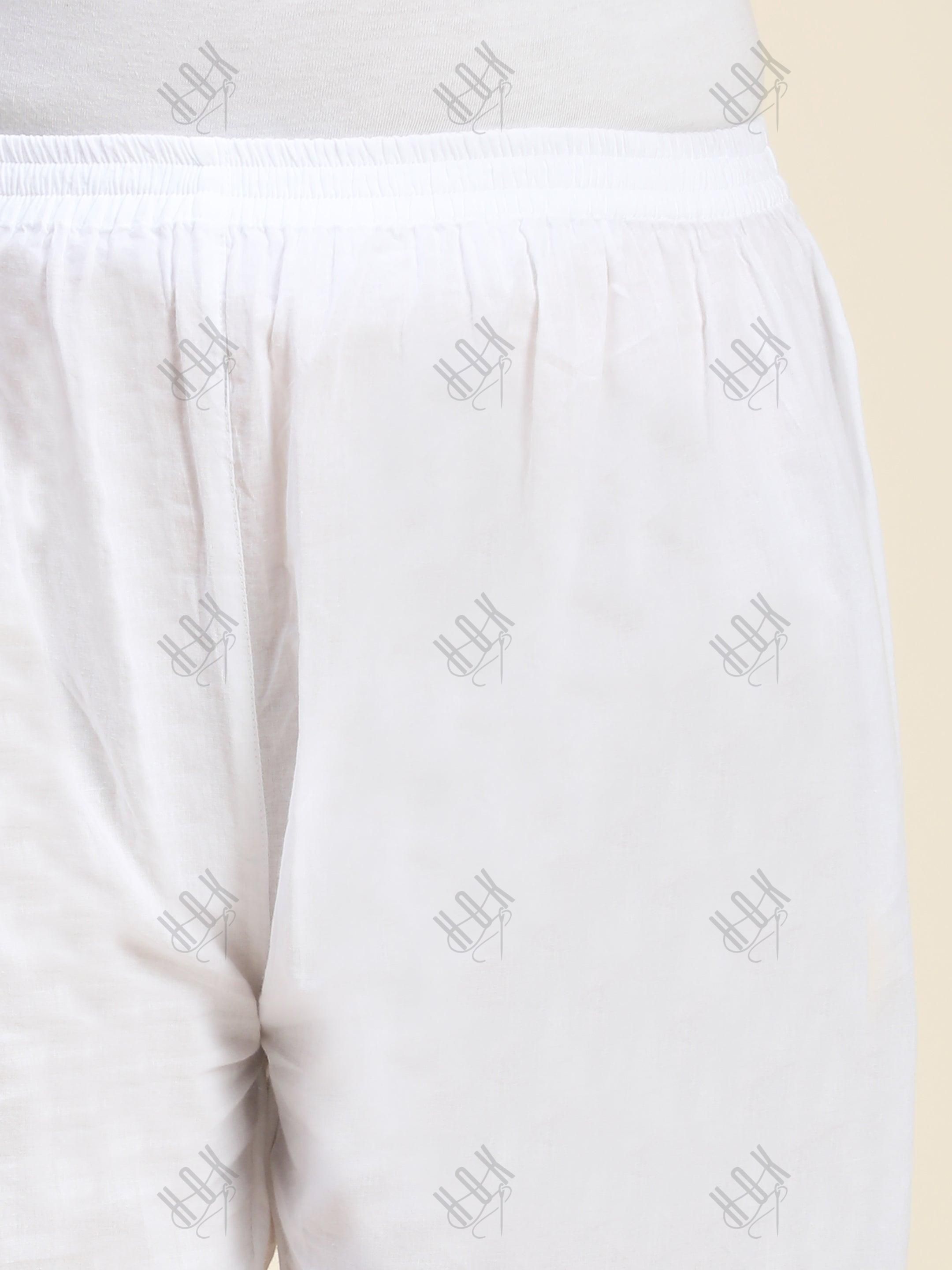 House Of Kari Chikankari Embroidered Cotton White Relaxed Pants Trousers-8 - House Of Kari (Chikankari Clothing)