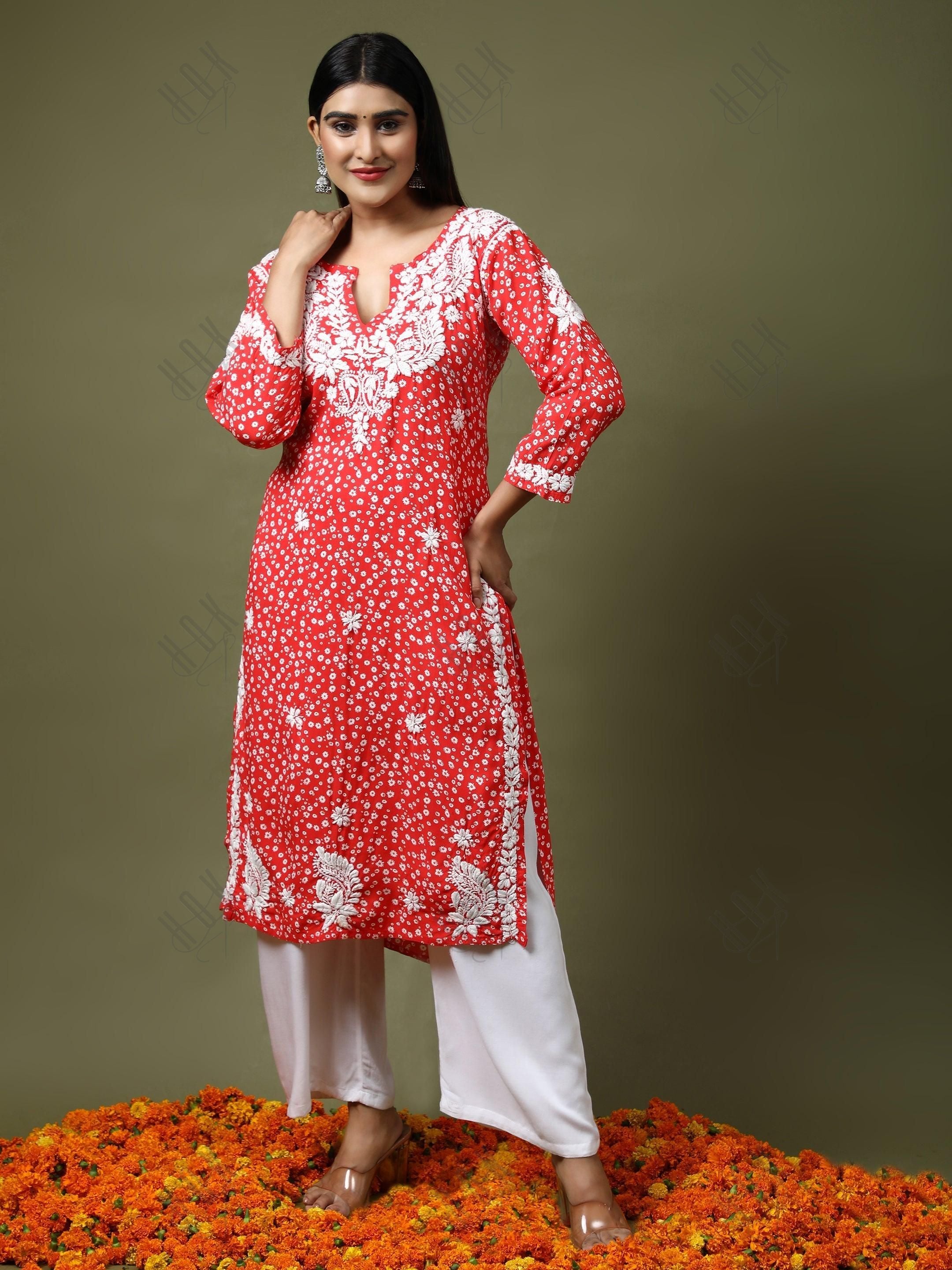 HOK Chikankari Fancy Long Kurti 3 - House Of Kari (Chikankari Clothing)