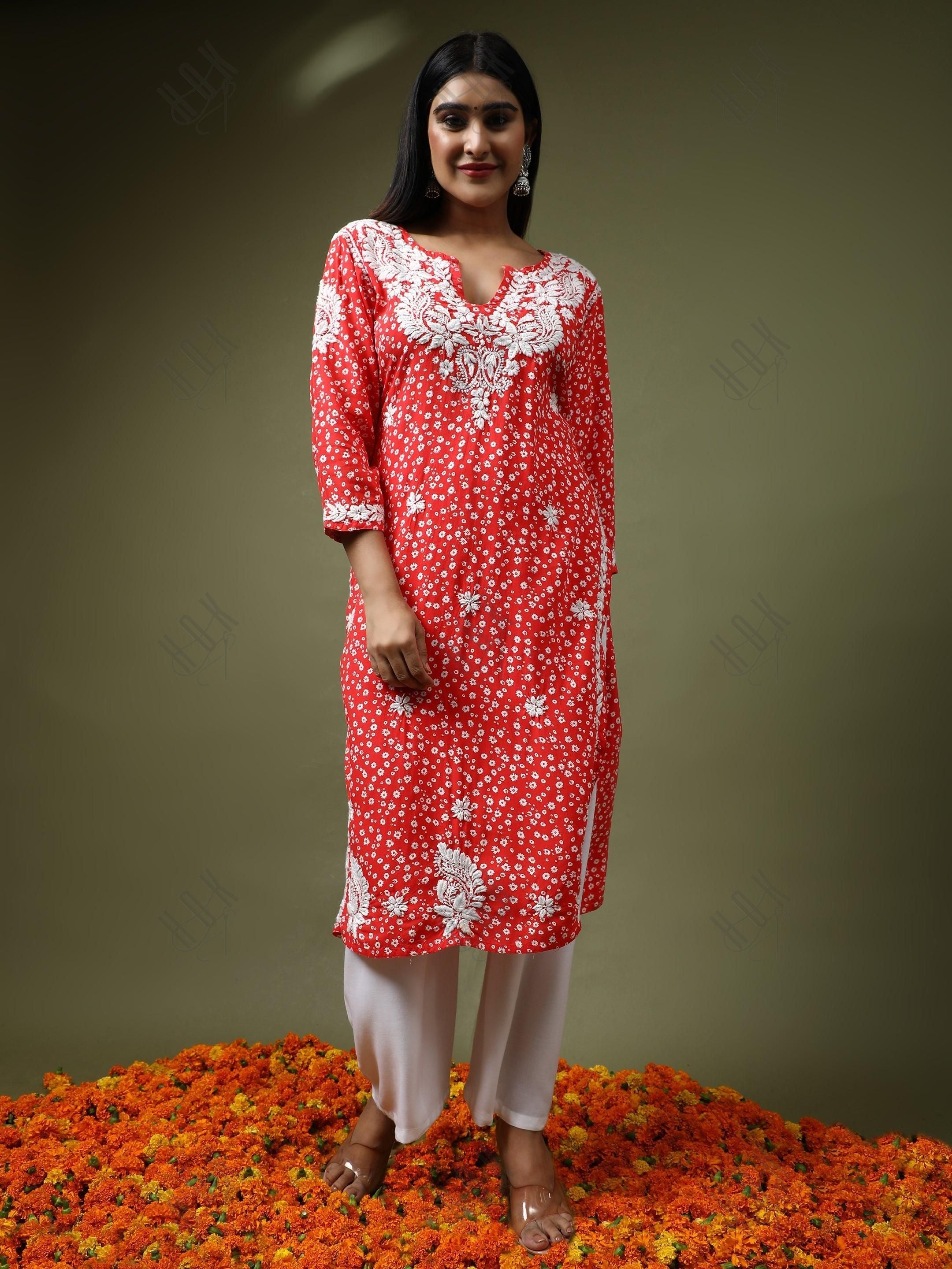 HOK Chikankari Fancy Long Kurti 3 - House Of Kari (Chikankari Clothing)