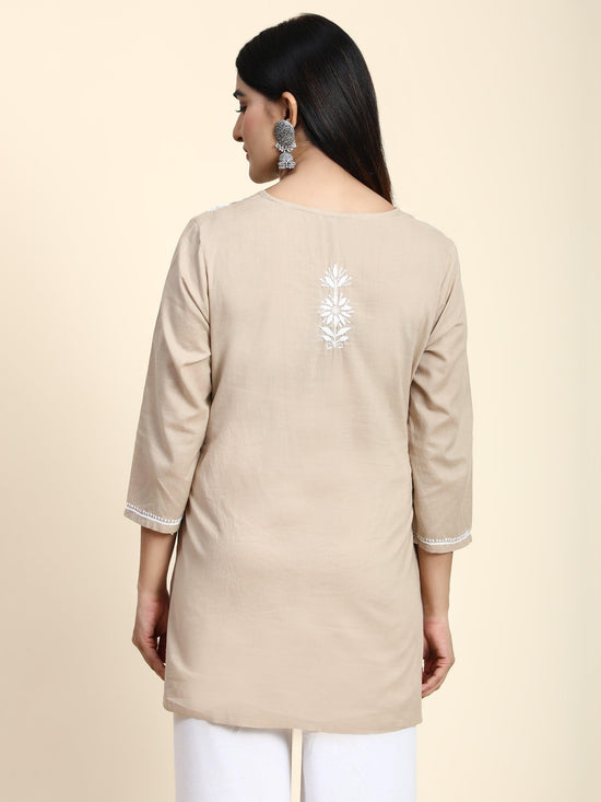 HOK chikankari Tunic for Women -Brown - House Of Kari (Chikankari Clothing)