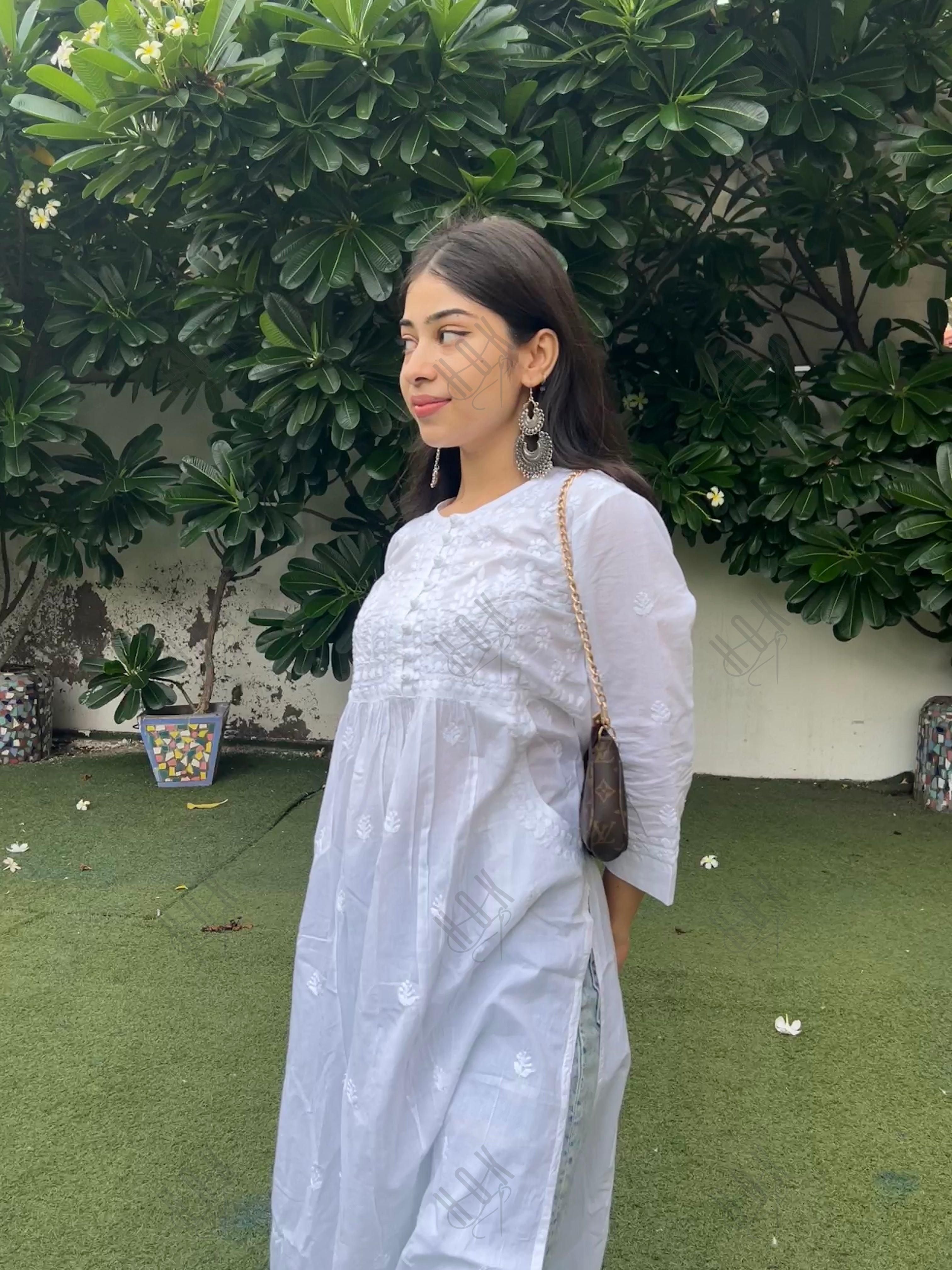 Megha in House of Kari Hand embroidery Chikankari Dress-White - House Of Kari (Chikankari Clothing)