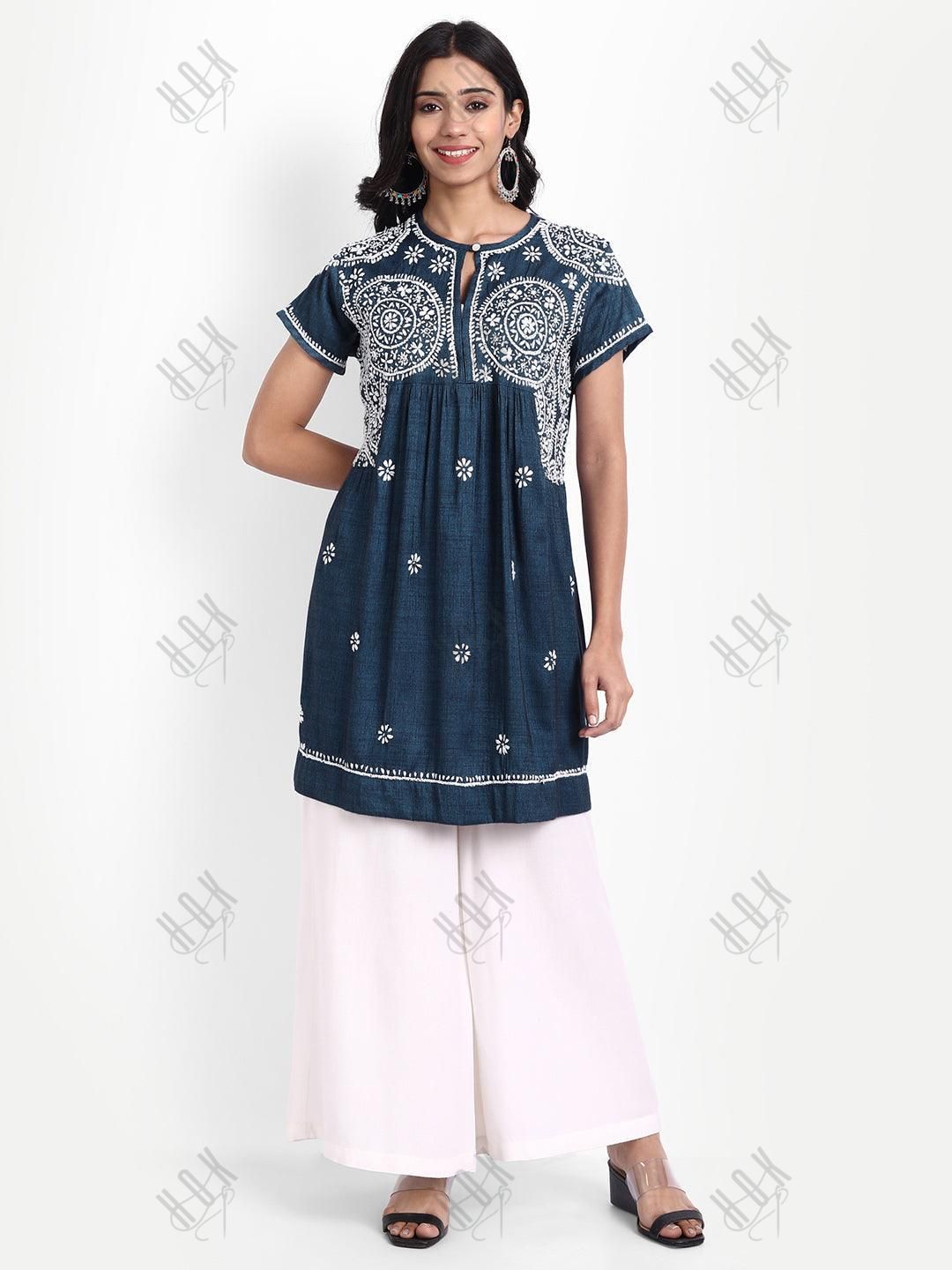 Hand Embroidery Chikankari Tunic for Women - House Of Kari (Chikankari Clothing)