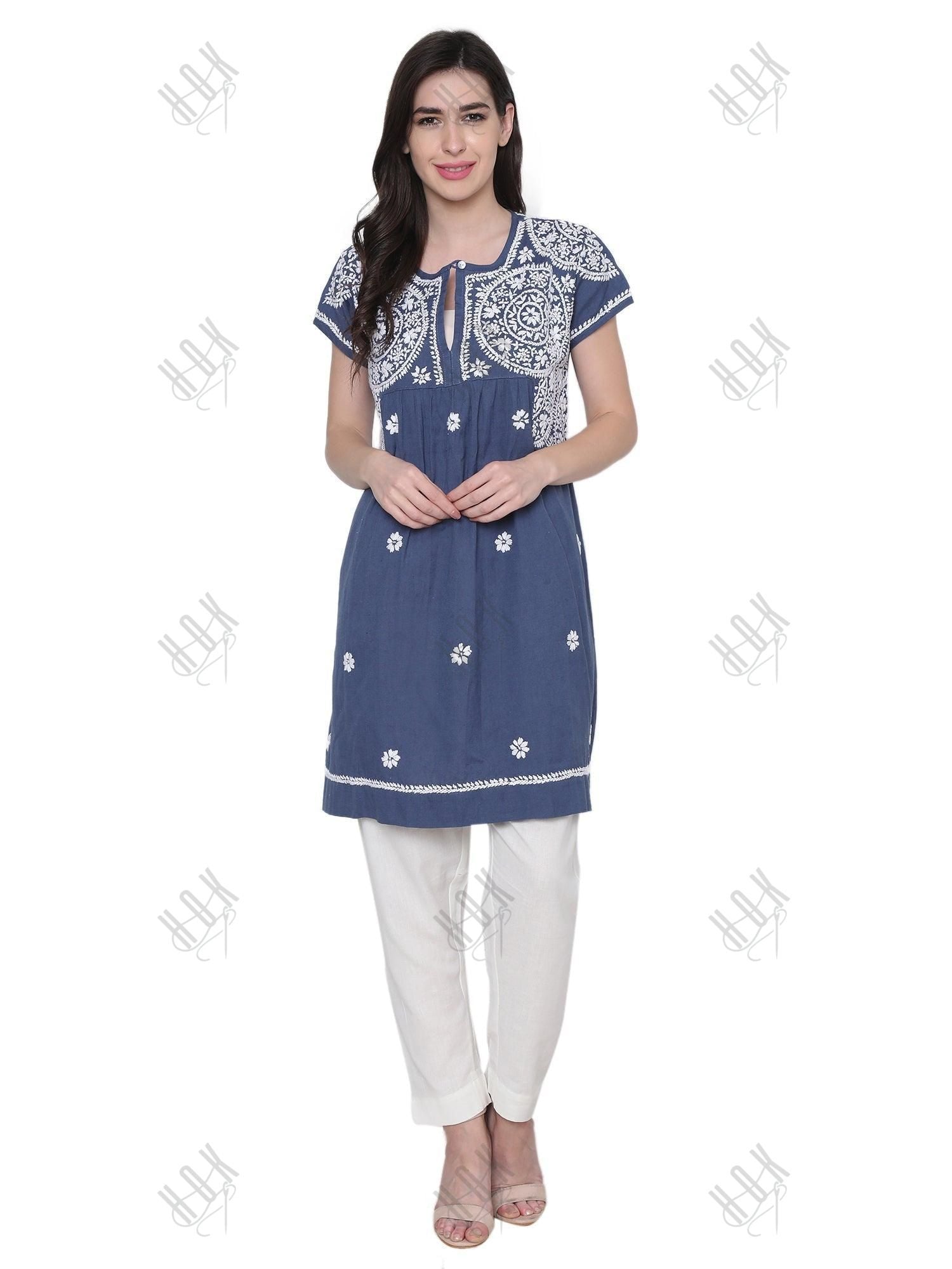 Hand Embroidery Chikankari Tunic for Women - House Of Kari (Chikankari Clothing)