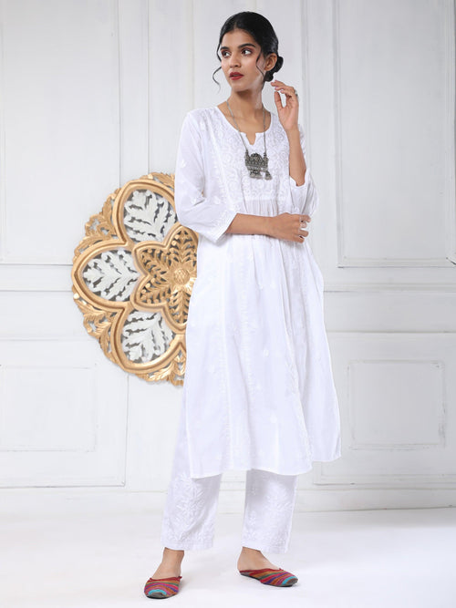 Load image into Gallery viewer, Noor House of Kari Hand embroidery Chikankari Dress in White - House Of Kari (Chikankari Clothing)
