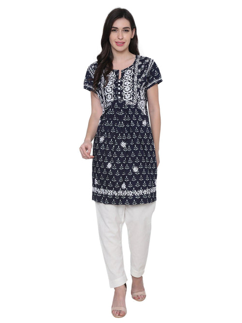 Buy Sayesha White Shirt Collar A-Line Women's Cotton Kurti with Cotton  Pants(XS TO 7XL) at Amazon.in