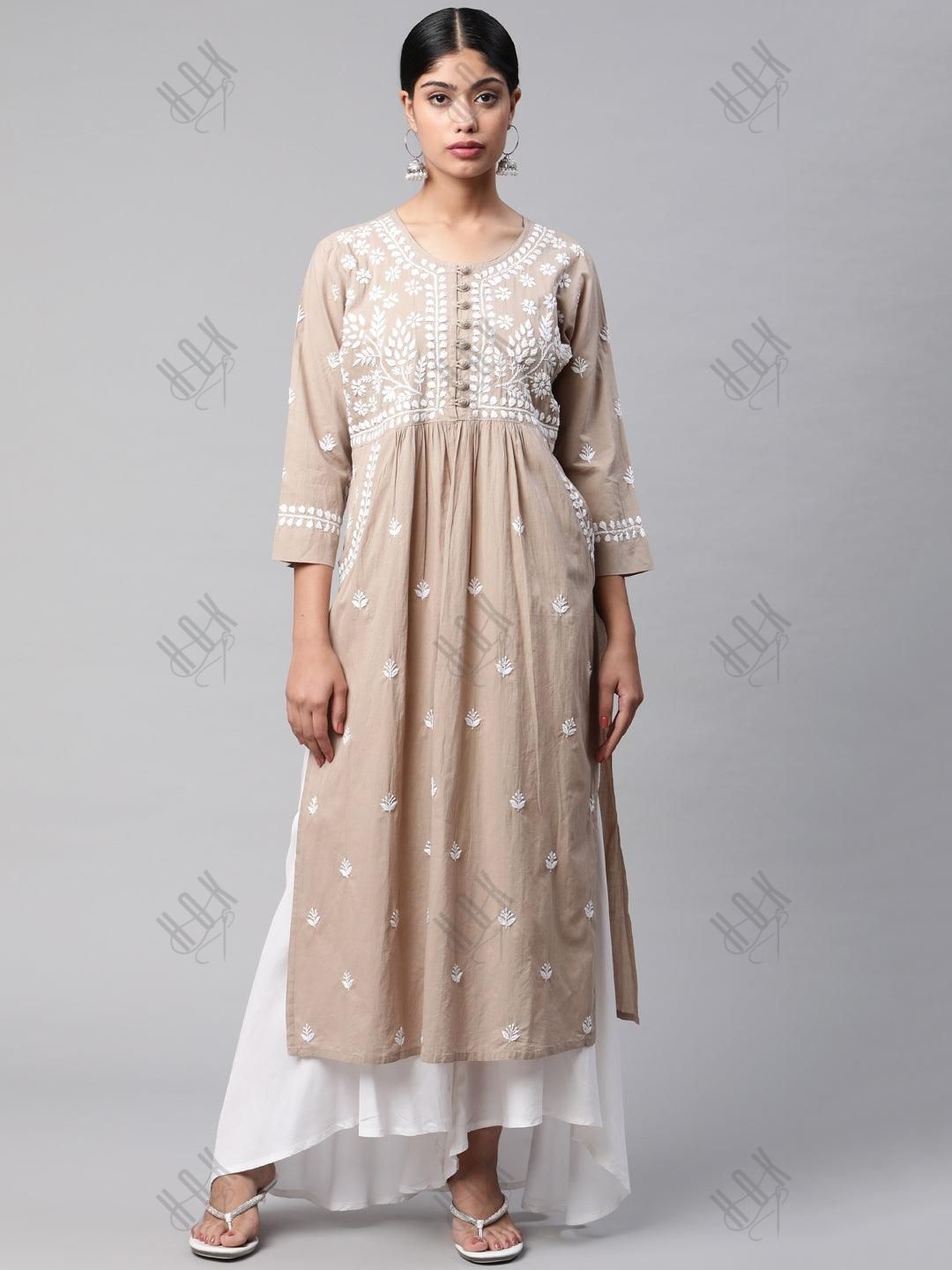 Chikankari Hand embroidery Round neck Dress - House Of Kari (Chikankari Clothing)