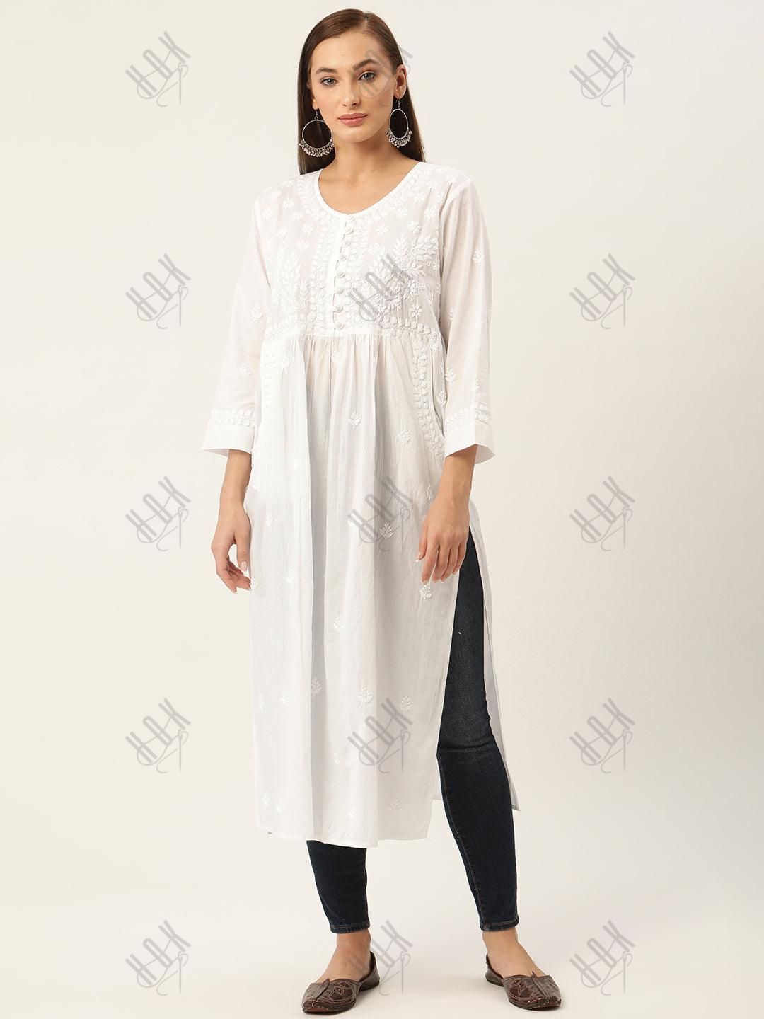 Megha in House of Kari Hand embroidery Chikankari Dress-White - House Of Kari (Chikankari Clothing)