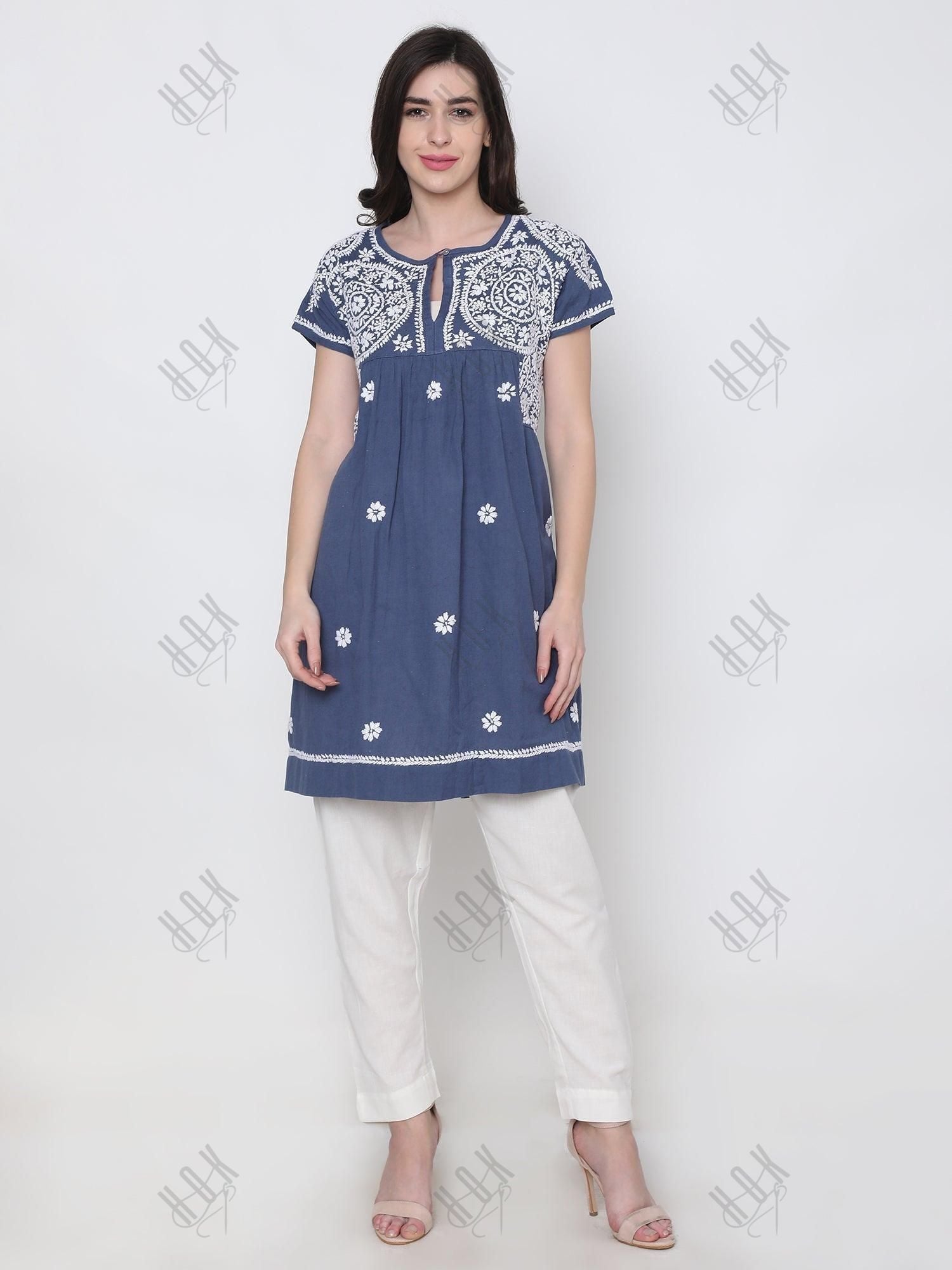 Hand Embroidery Chikankari Tunic for Women - House Of Kari (Chikankari Clothing)