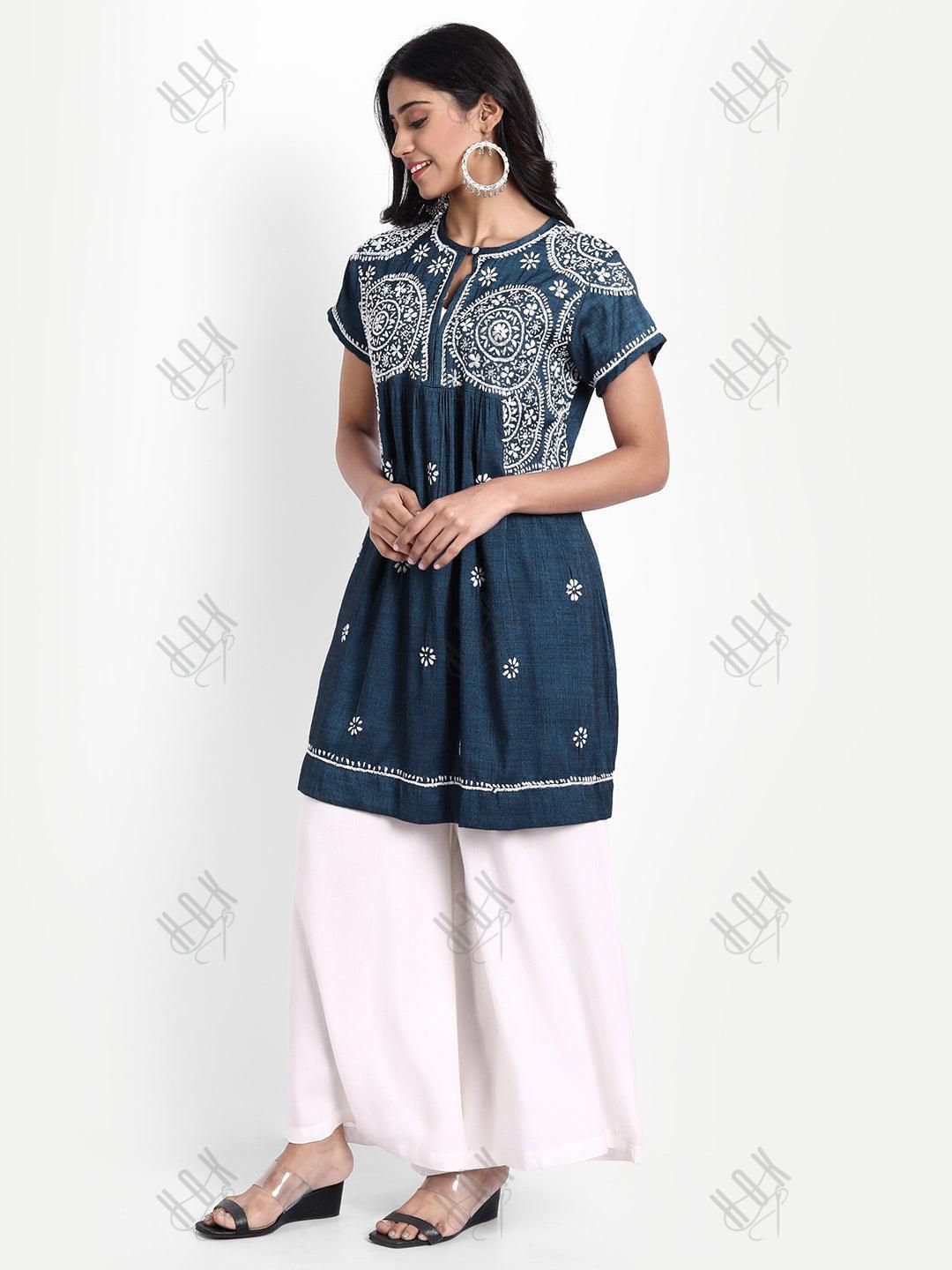 Hand Embroidery Chikankari Tunic for Women - House Of Kari (Chikankari Clothing)