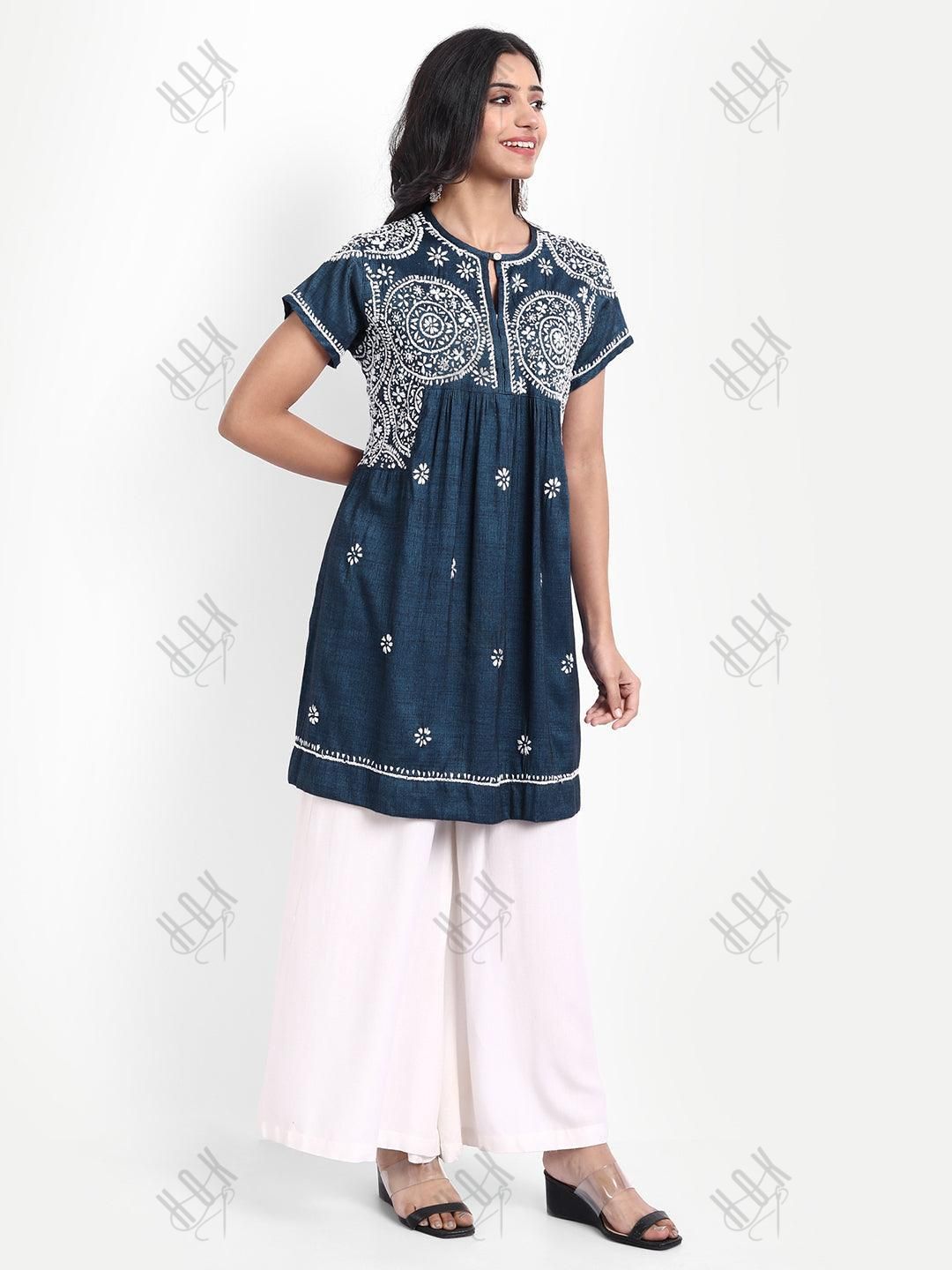 Hand Embroidery Chikankari Tunic for Women - House Of Kari (Chikankari Clothing)