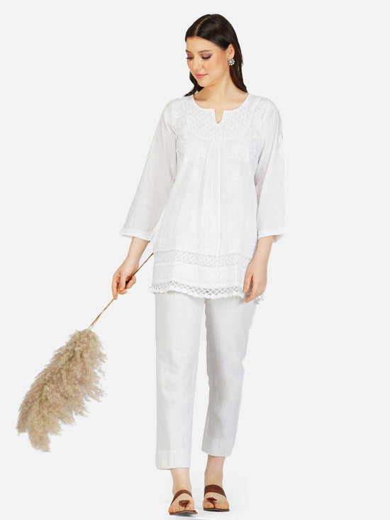 HOK chikankari Tunic for Women -White - House Of Kari (Chikankari Clothing)