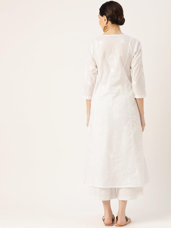 Ishita Dutta in Hand embroidery Chikankari Long Kurta-White - House Of Kari (Chikankari Clothing)