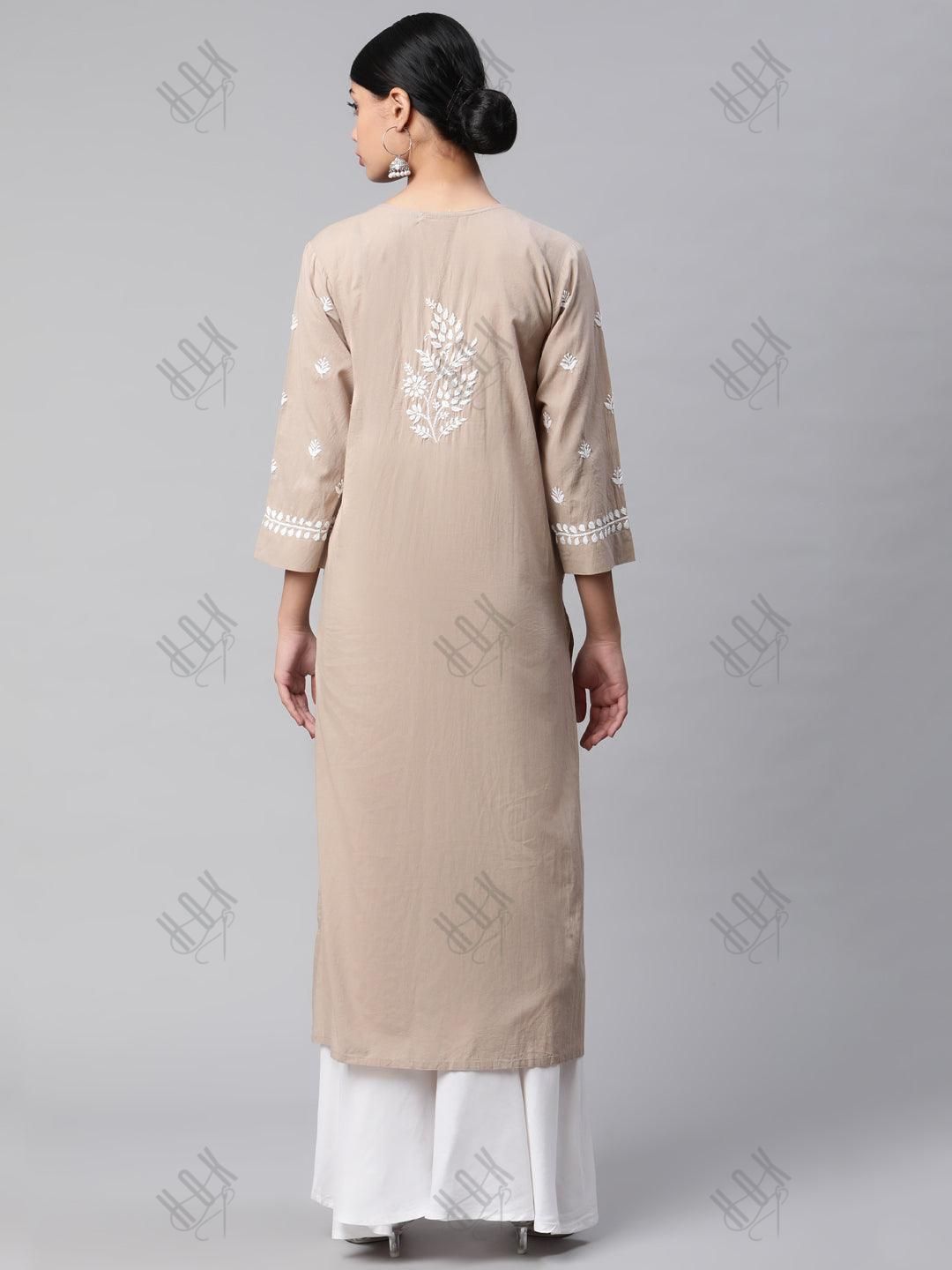 Asmita in HOK Chikankari Kurti for Women - Beige - House Of Kari (Chikankari Clothing)