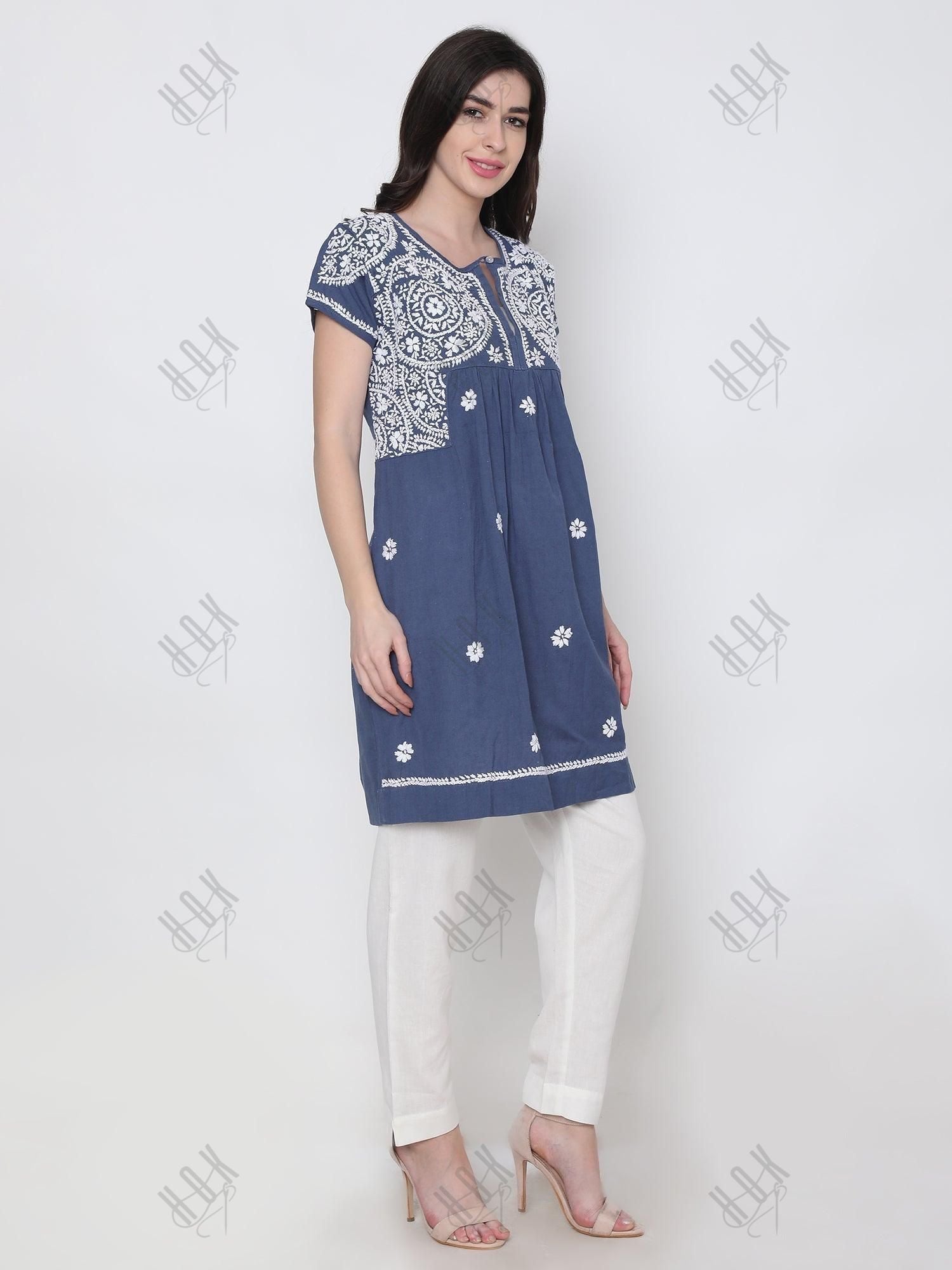 Hand Embroidery Chikankari Tunic for Women - House Of Kari (Chikankari Clothing)