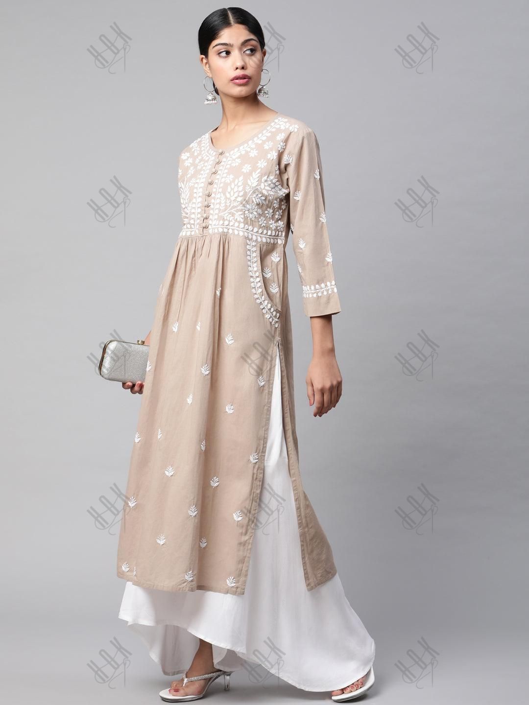 Chikankari Hand embroidery Round neck Dress - House Of Kari (Chikankari Clothing)