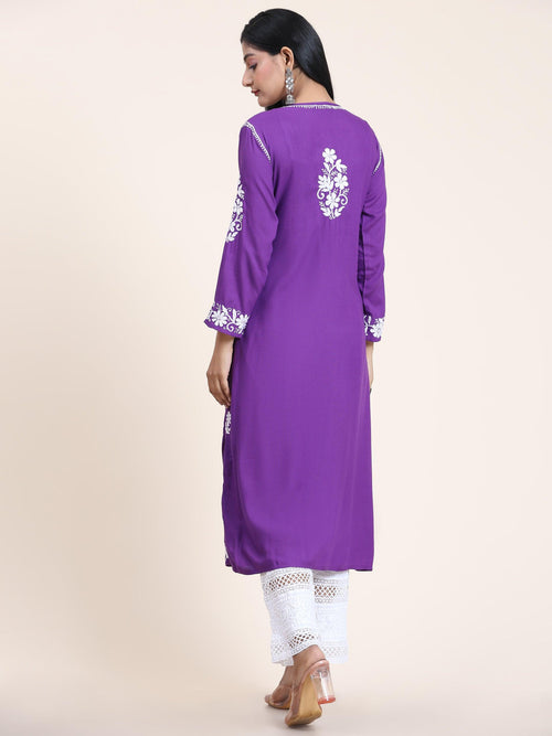 Noor HOK Rayon Chikankari Anarkali in Purple - House Of Kari (Chikankari Clothing)