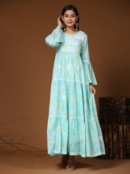 Pist Green Wedding Designer Hand Embroided Gown 5502 - The Ethnic World