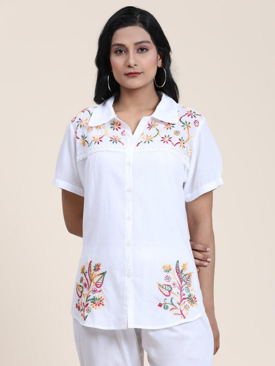 Hand embroidery Chikankari tunic-White With Multi - House Of Kari (Chikankari Clothing)