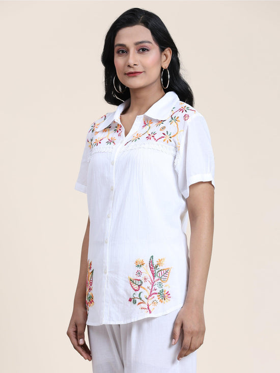 Hand embroidery Chikankari tunic-White With Multi - House Of Kari (Chikankari Clothing)