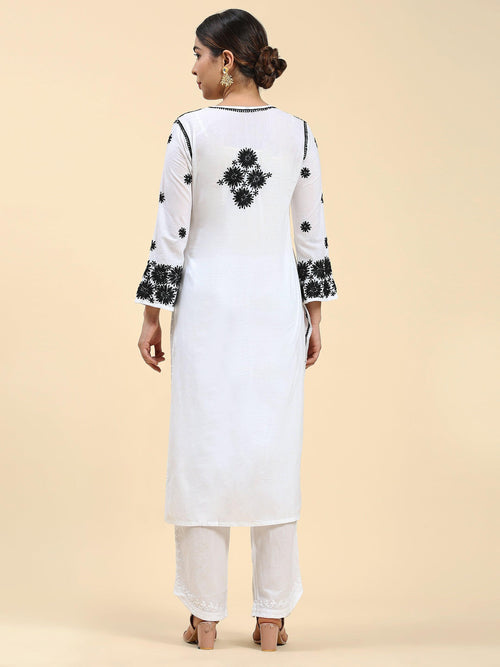 Samma Chikankari Long Kurta In Rayon Cotton For Women - House Of Kari (Chikankari Clothing)