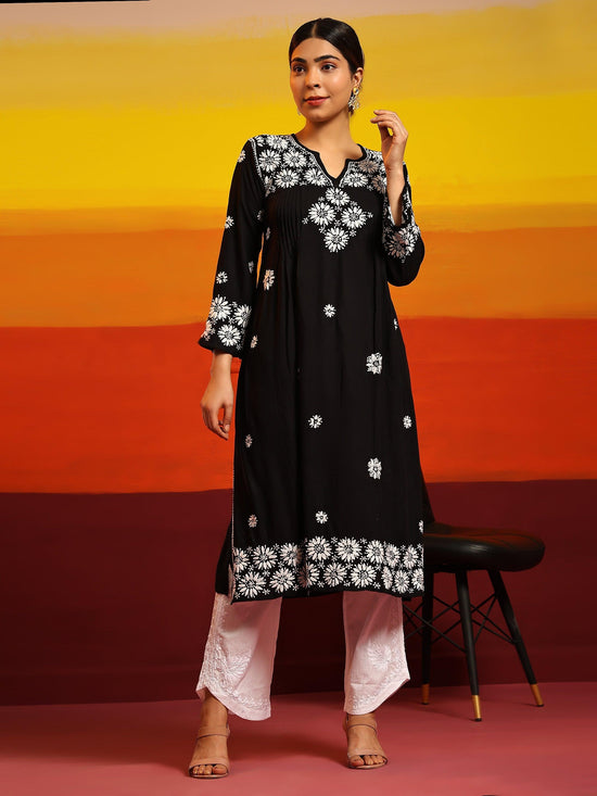 Samma Chikankari Long Kurta In Rayon Cotton For Women - House Of Kari (Chikankari Clothing)
