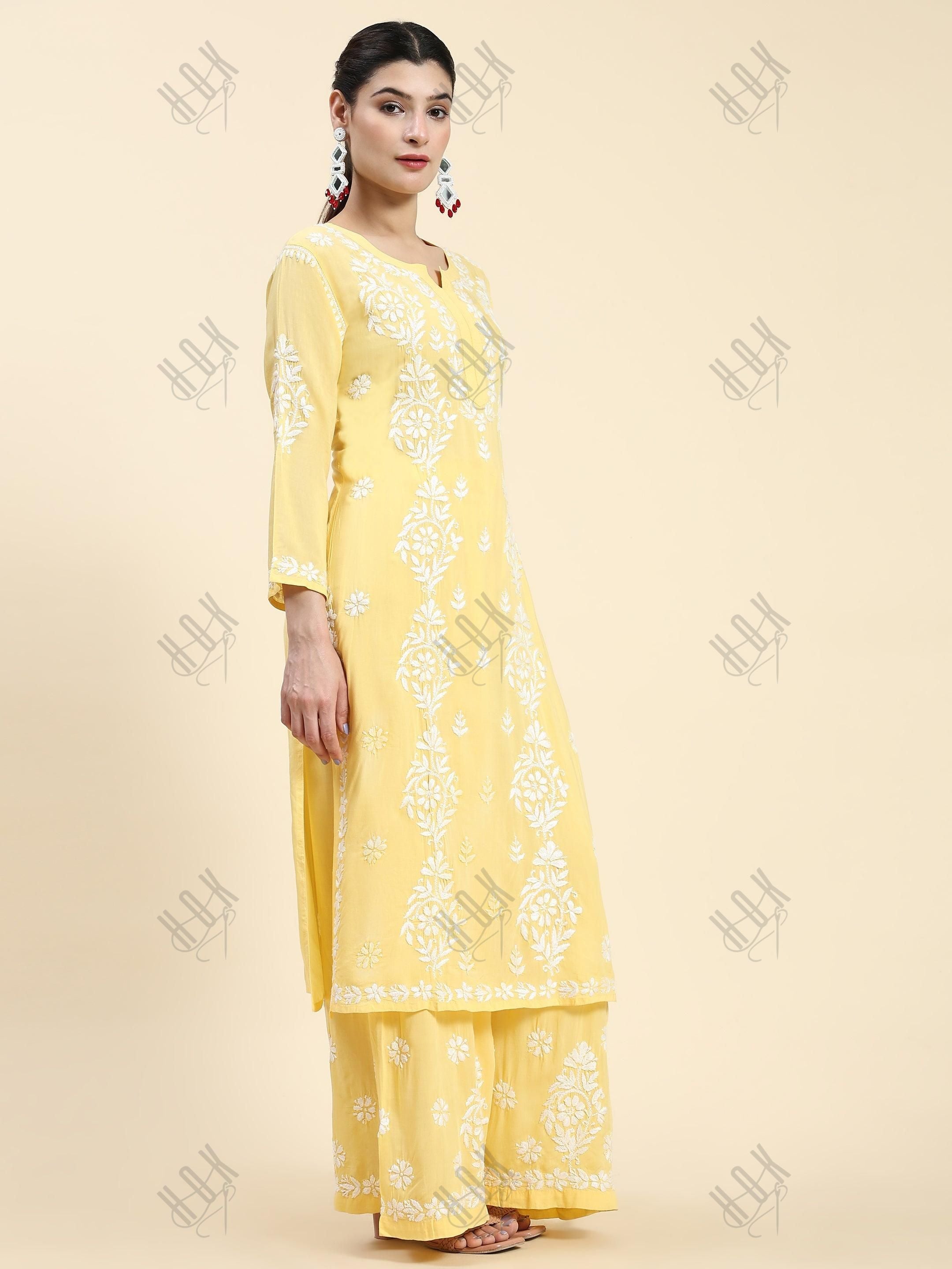 Samma Chikankari CO-ORD Set In Modal Cotton for Women In Yellow - House Of Kari (Chikankari Clothing)