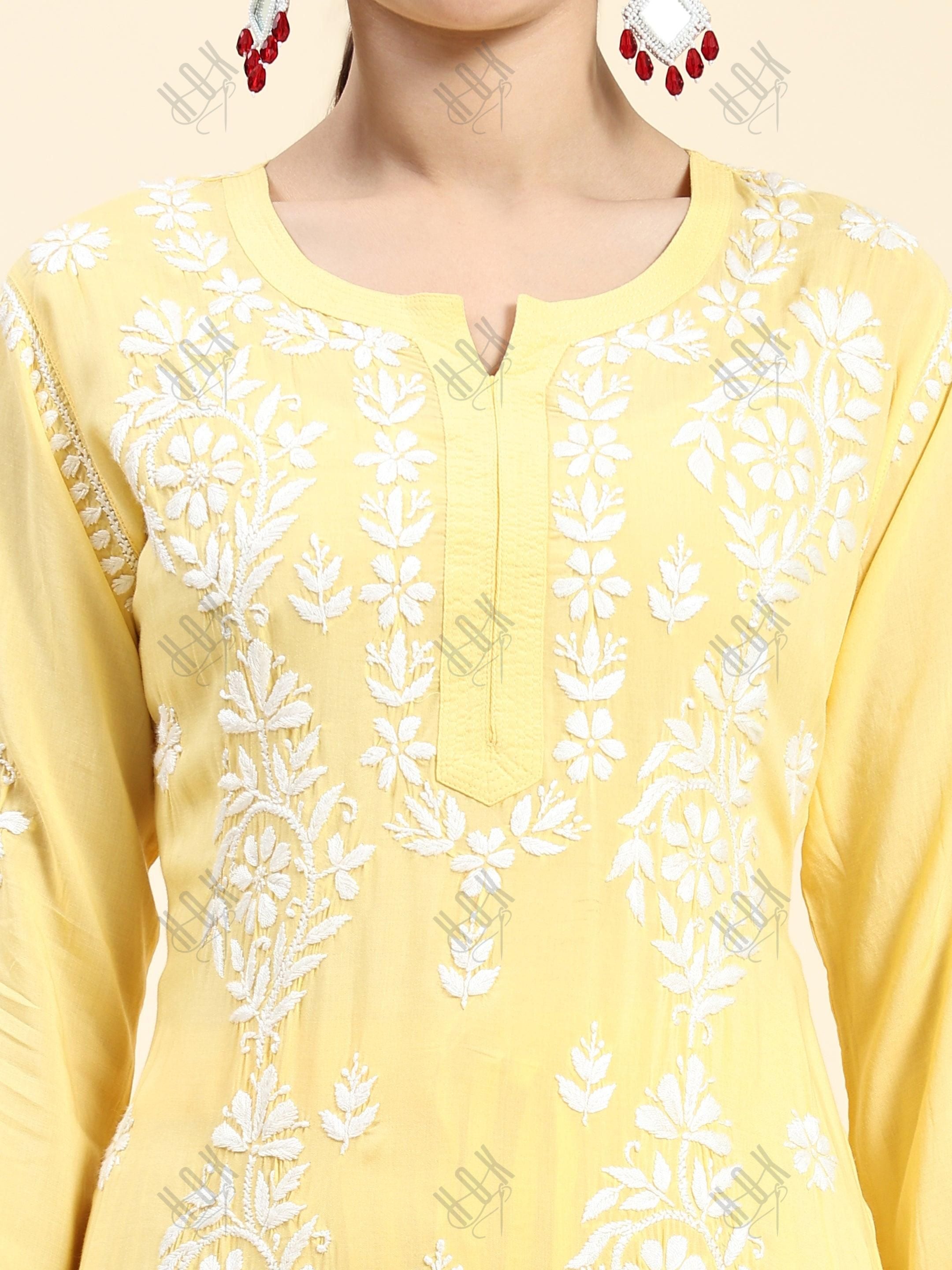 Samma Chikankari CO-ORD Set In Modal Cotton for Women In Yellow - House Of Kari (Chikankari Clothing)