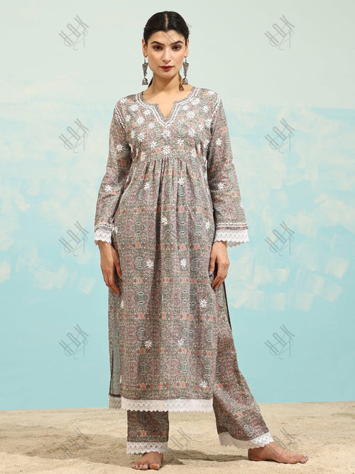 Samma Chikankari Co-Ord Set In Mul Cotton For Women - House Of Kari (Chikankari Clothing)
