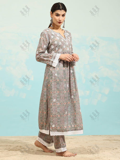 Samma Chikankari Co-Ord Set In Mul Cotton For Women - House Of Kari (Chikankari Clothing)