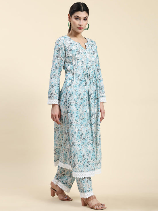 Samma Chikankari CO-ORD Set In Mul Cotton for Women In Light Blue - House Of Kari (Chikankari Clothing)