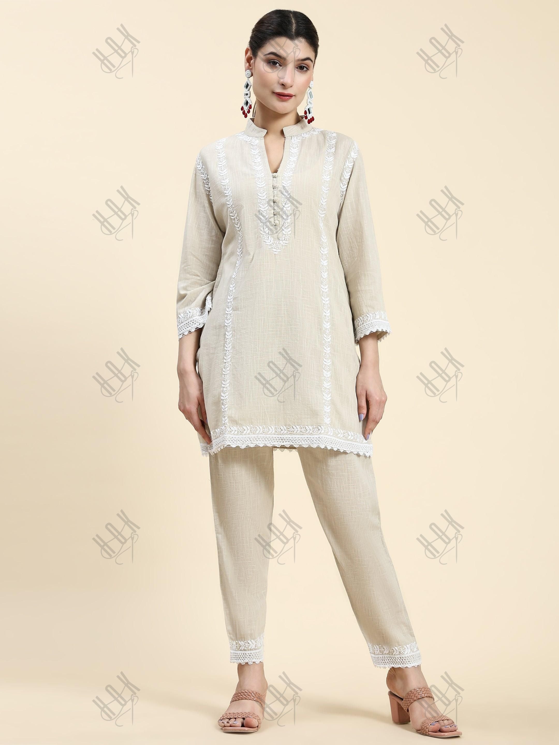 Samma Chikankari CO-ORD Set In for Women In Beige - House Of Kari (Chikankari Clothing)