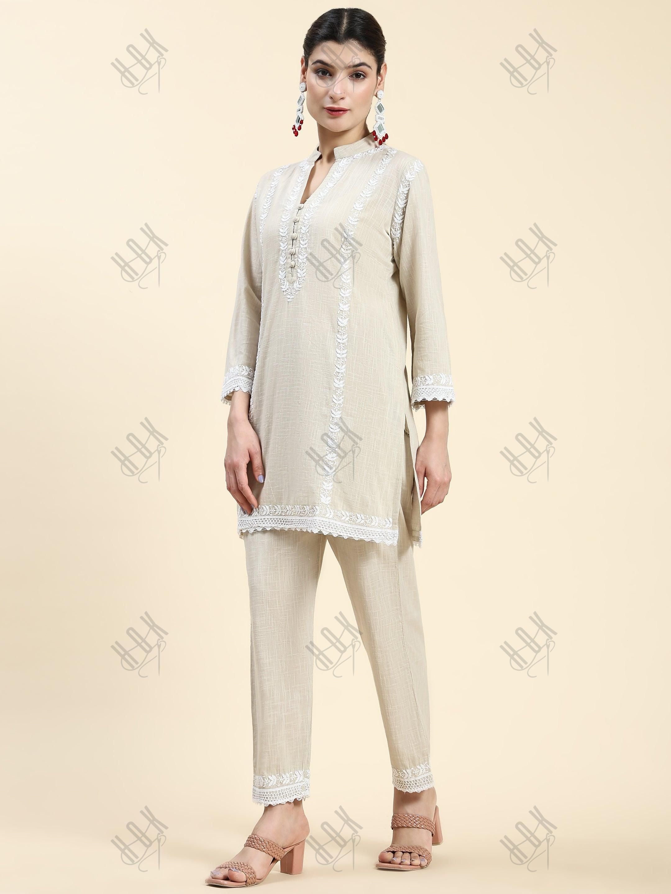 Samma Chikankari CO-ORD Set In for Women In Beige - House Of Kari (Chikankari Clothing)