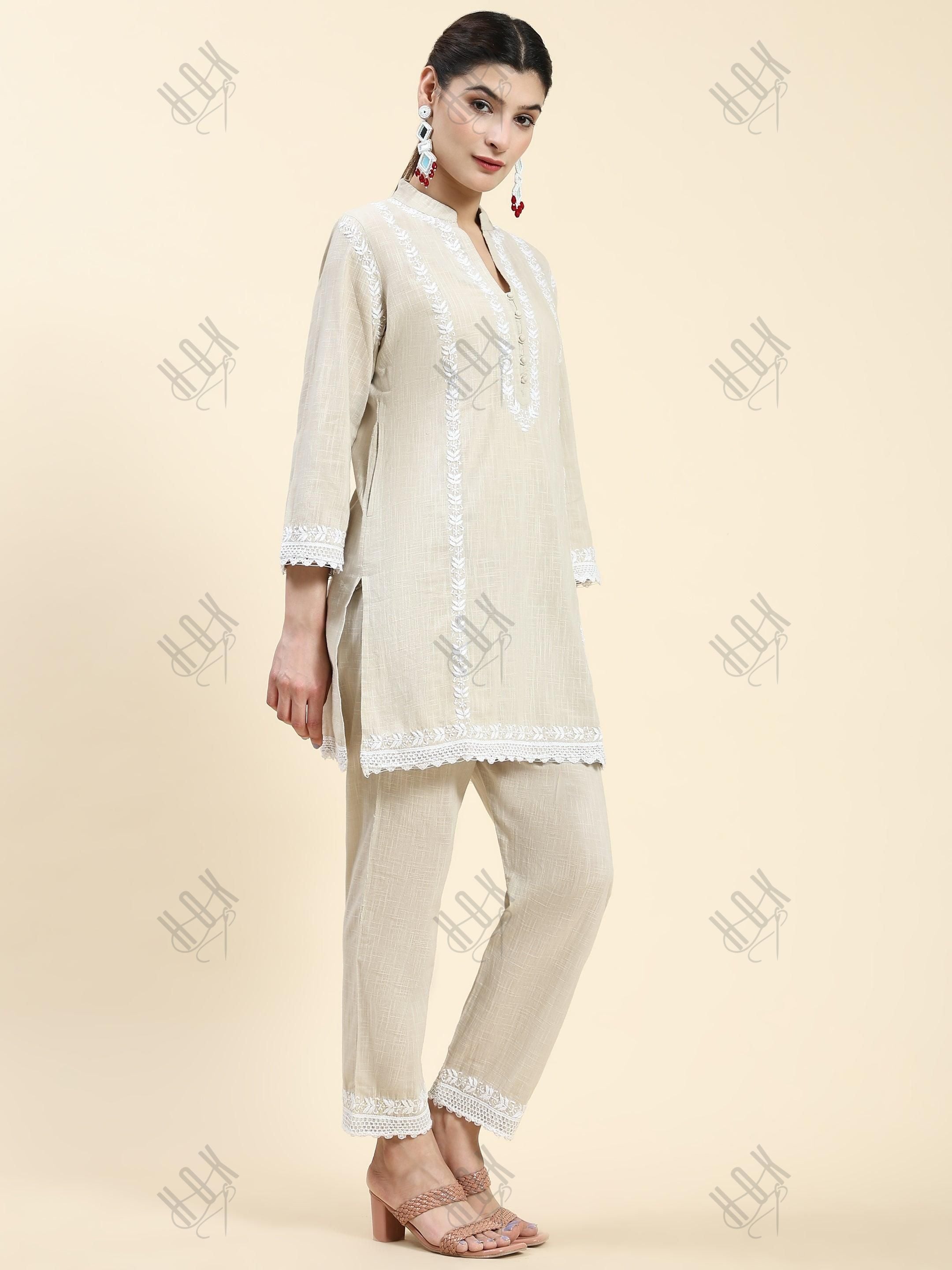 Samma Chikankari CO-ORD Set In for Women In Beige - House Of Kari (Chikankari Clothing)