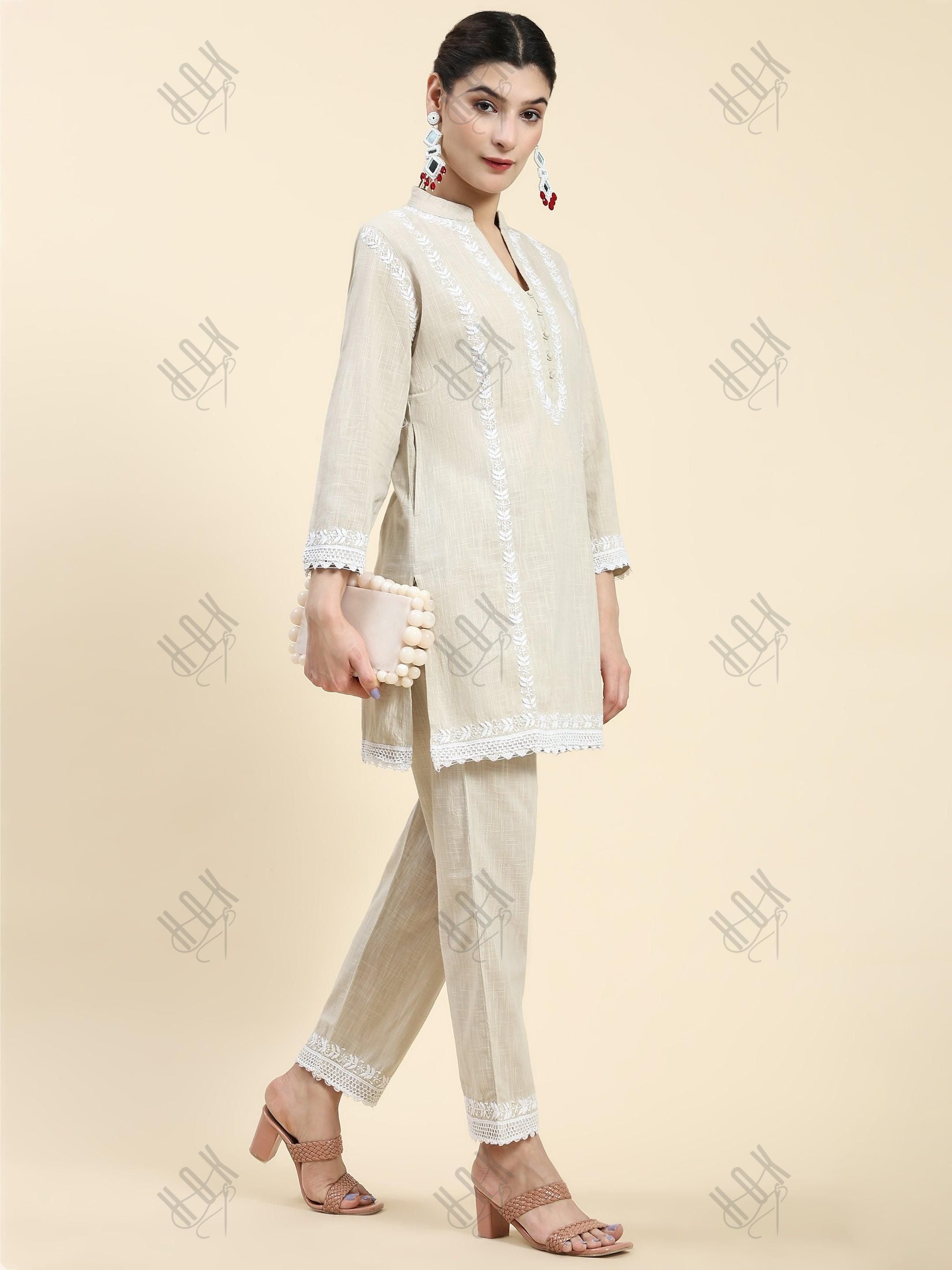 Samma Chikankari CO-ORD Set In for Women In Beige - House Of Kari (Chikankari Clothing)