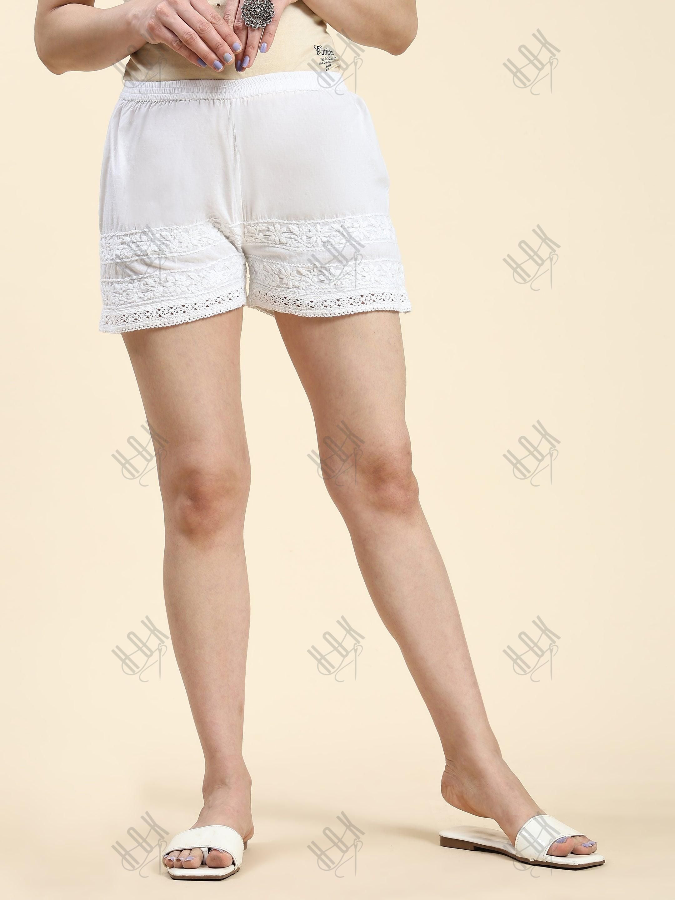 Samma Chikankari Shorts - White - House Of Kari (Chikankari Clothing)