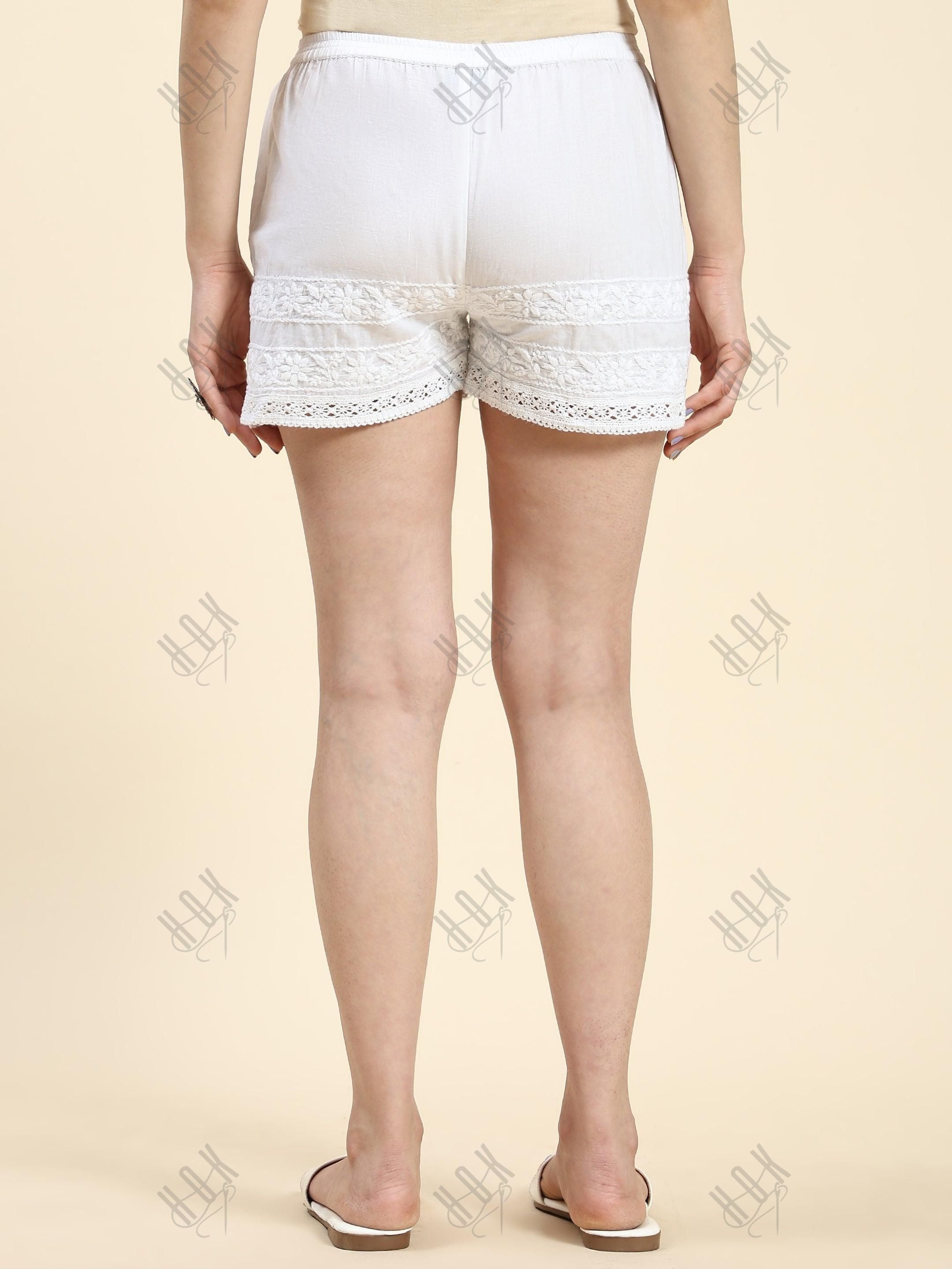 Samma Chikankari Shorts - White - House Of Kari (Chikankari Clothing)