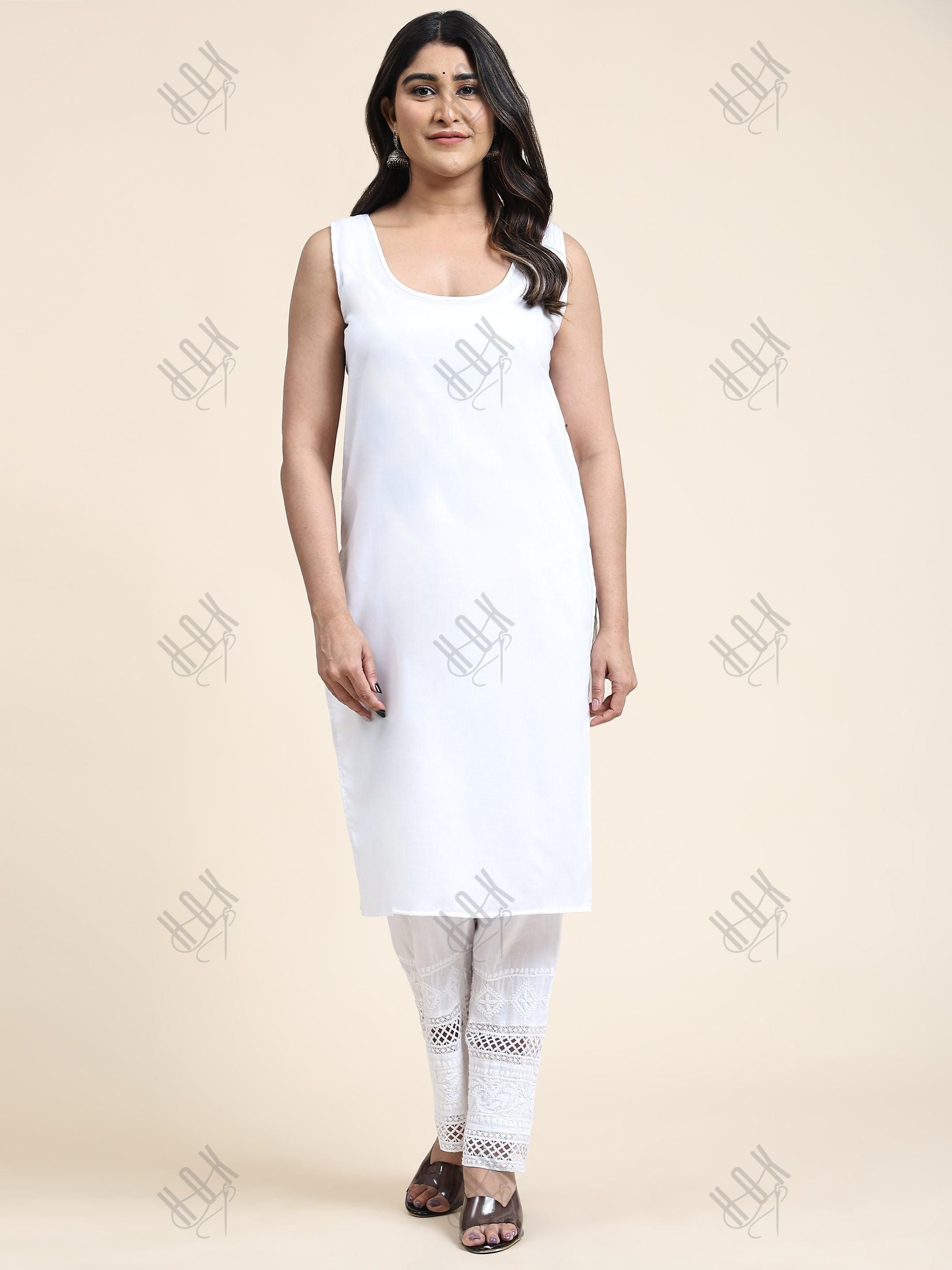 Long White Slip - House Of Kari (Chikankari Clothing)