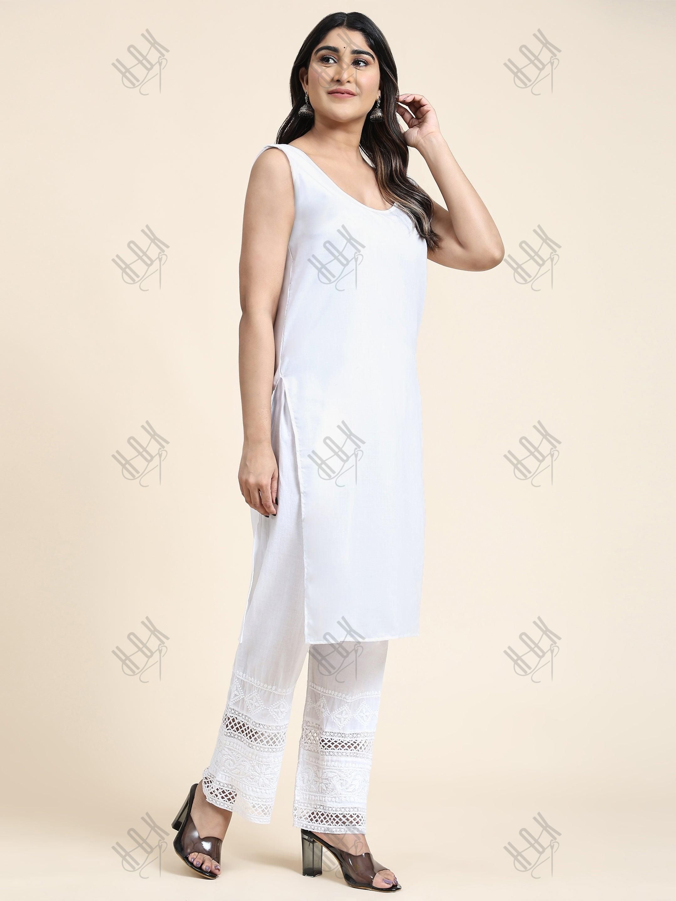 Long White Slip - House Of Kari (Chikankari Clothing)