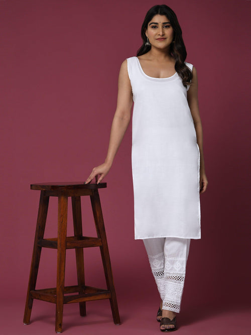 Long White Slip - House Of Kari (Chikankari Clothing)