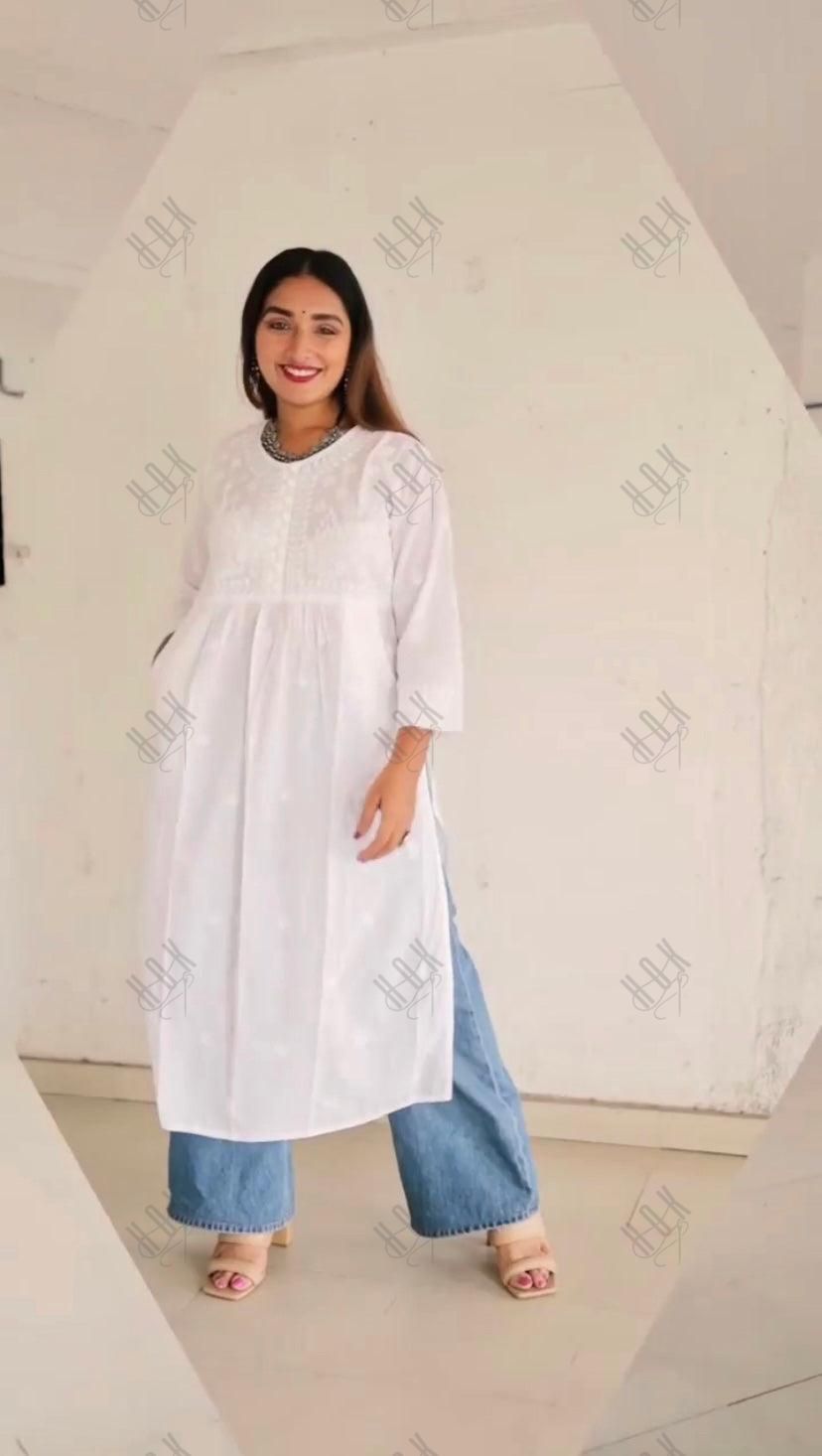 Megha in House of Kari Hand embroidery Chikankari Dress-White - House Of Kari (Chikankari Clothing)