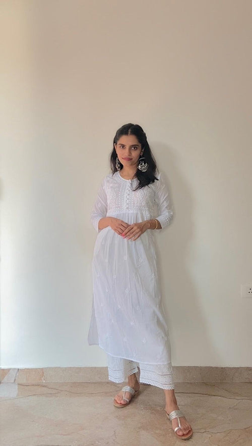 Megha in House of Kari Hand embroidery Chikankari Dress-White - House Of Kari (Chikankari Clothing)