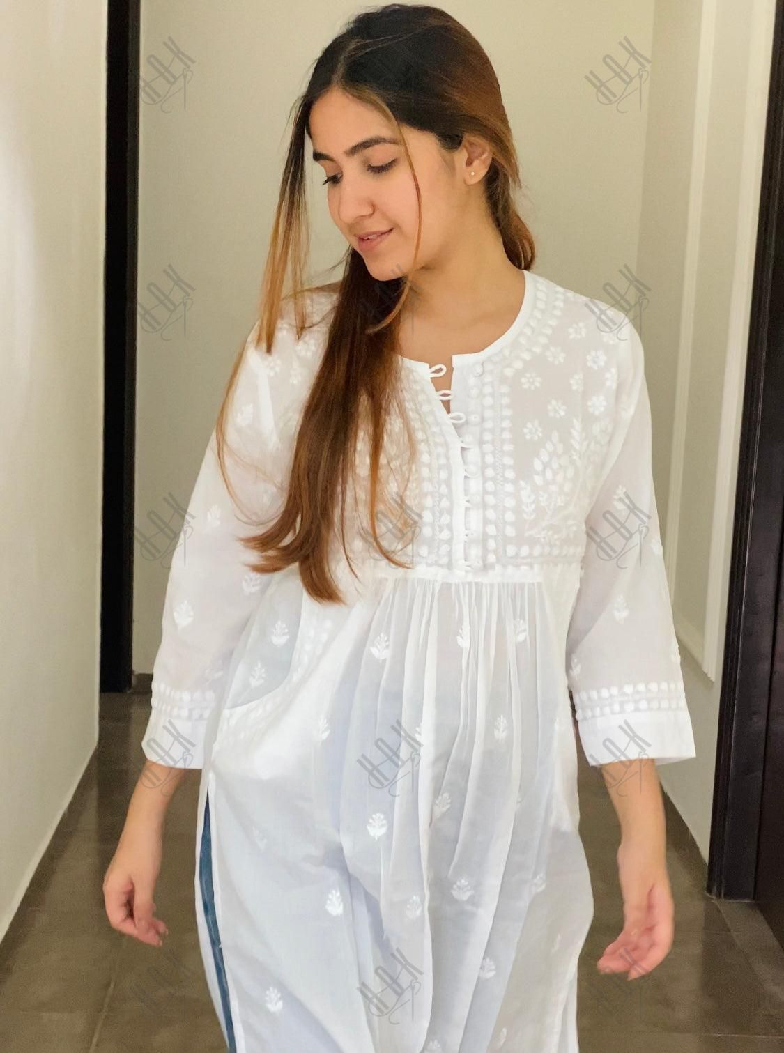 Megha in House of Kari Hand embroidery Chikankari Dress-White - House Of Kari (Chikankari Clothing)