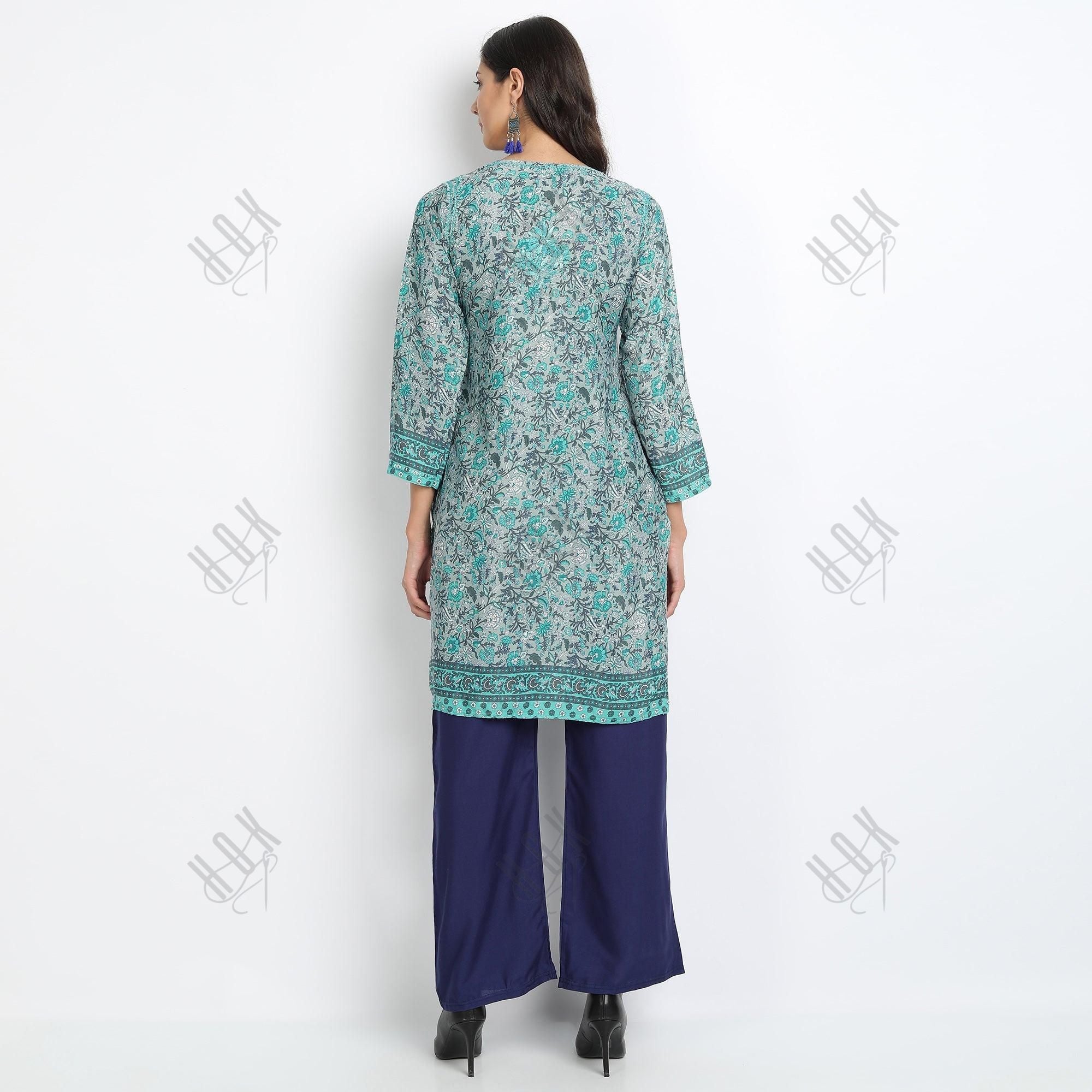 Hand embroidery Chikankari tunic-Multicolor - House Of Kari (Chikankari Clothing)